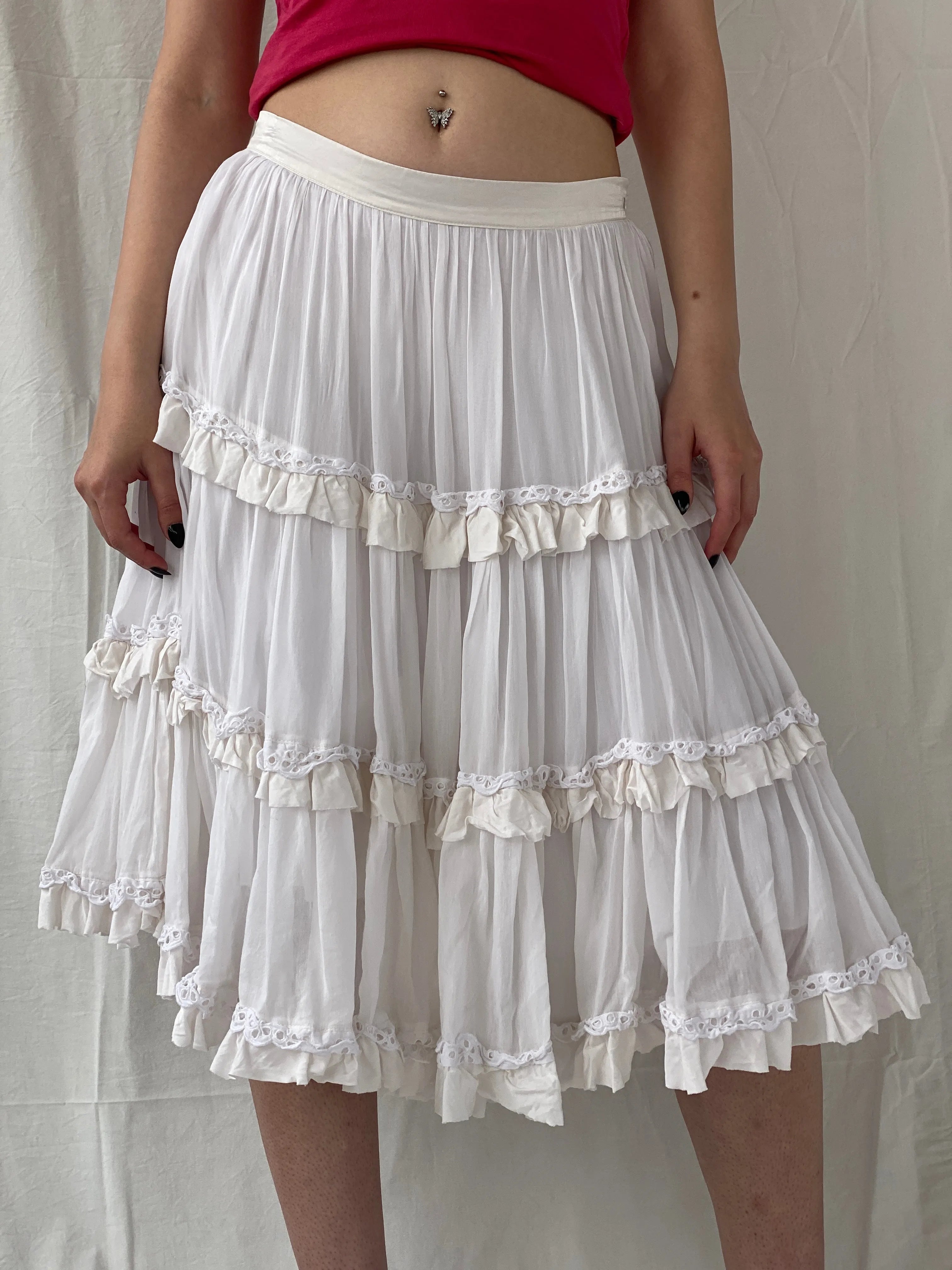Gorgeous Vintage Monnalisa Chic White Tiered Bohemian Layered Midi Skirt - M - Balagan Vintage Midi Skirt 00s, Ayah, midi skirt, women skirt