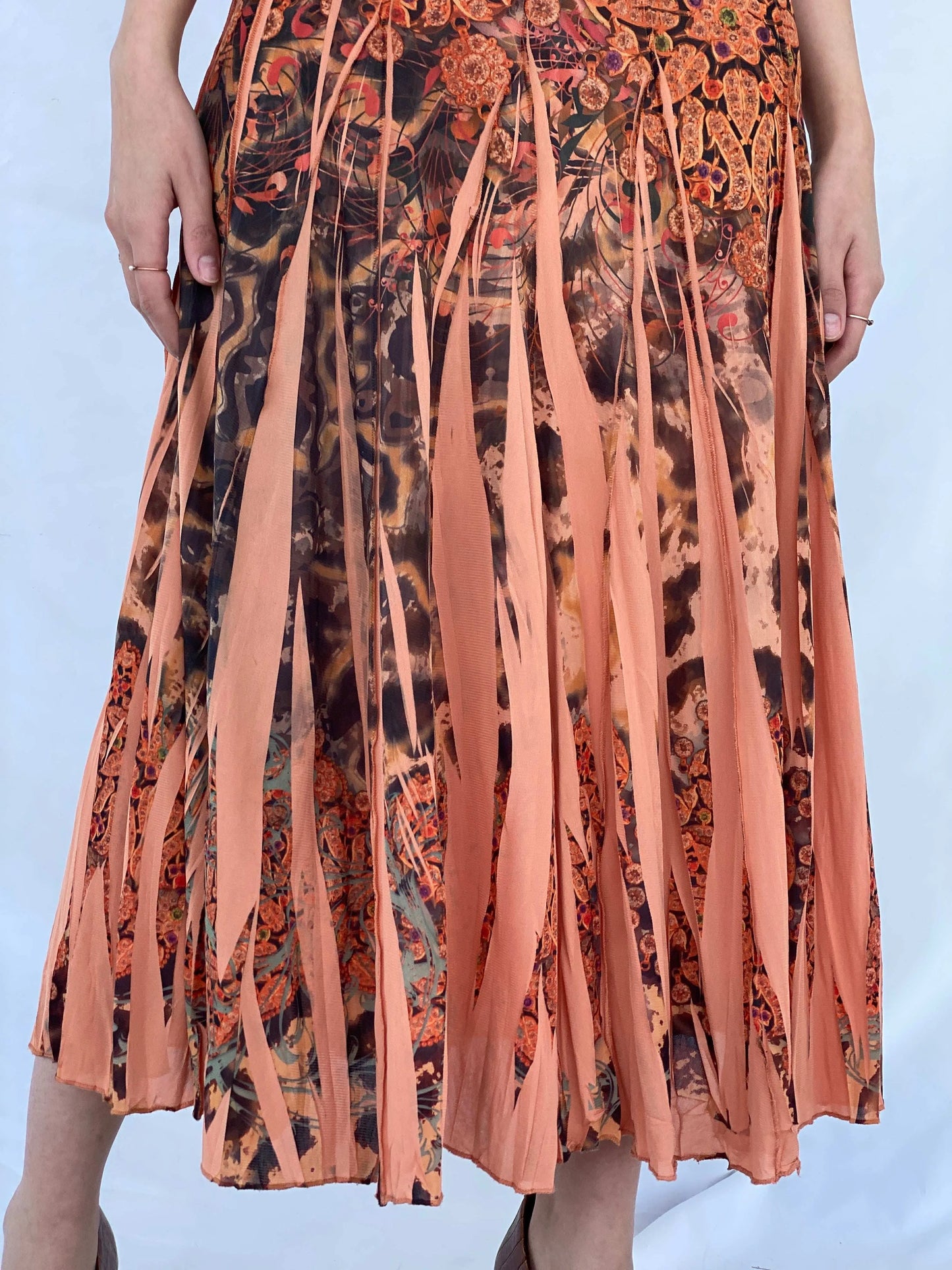 Gorgeous Vintage Orange Boho Print Midi Skirt - Balagan Vintage Midi Skirt 00s, 90s, Deals, midi skirt, Mira