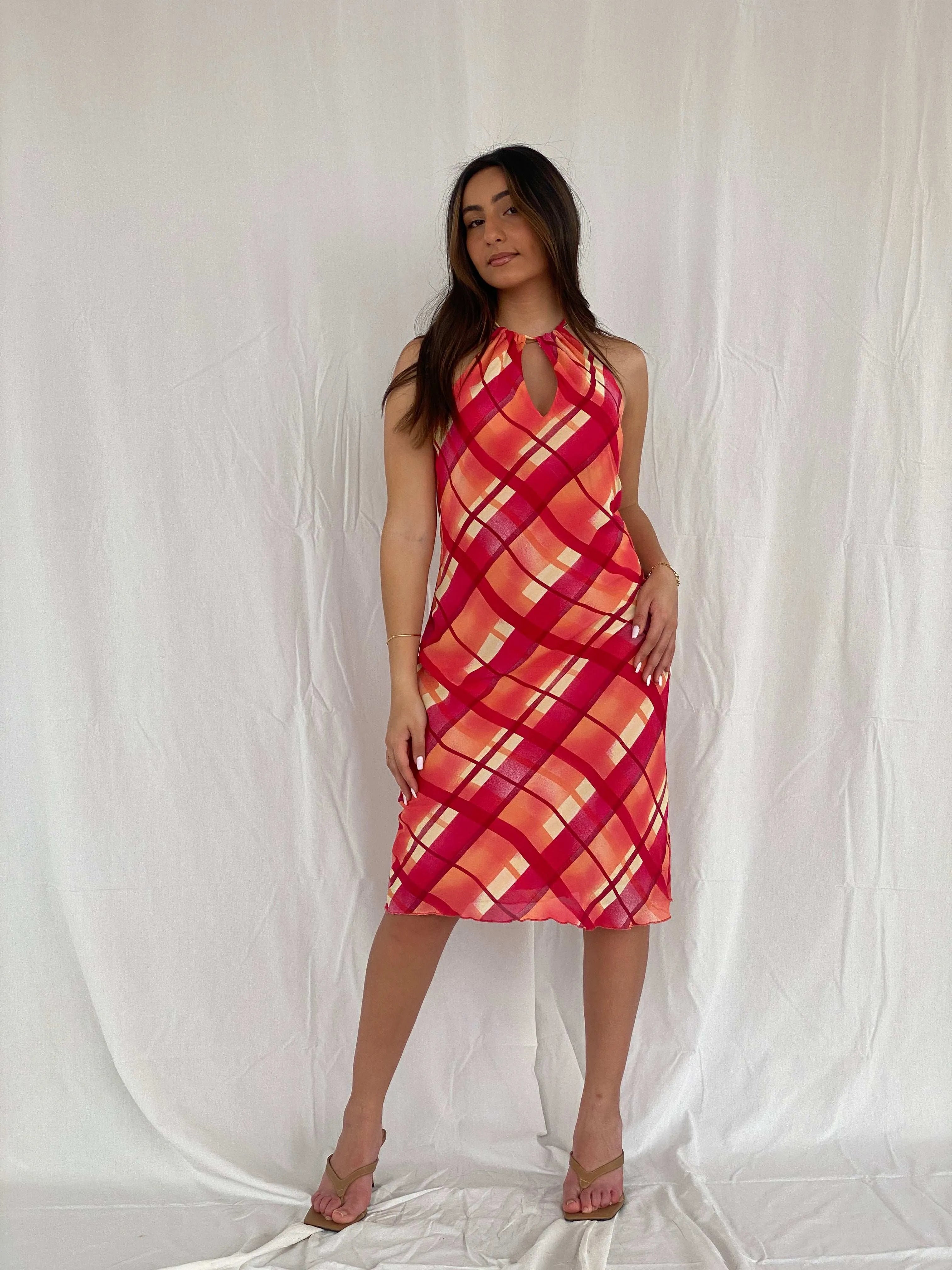 Gorgeous Y2K CELOP Orange Midi Halter Dress - Size M - Balagan Vintage Midi Dress 00s, 00s dress, Deals, midi dress, Rama