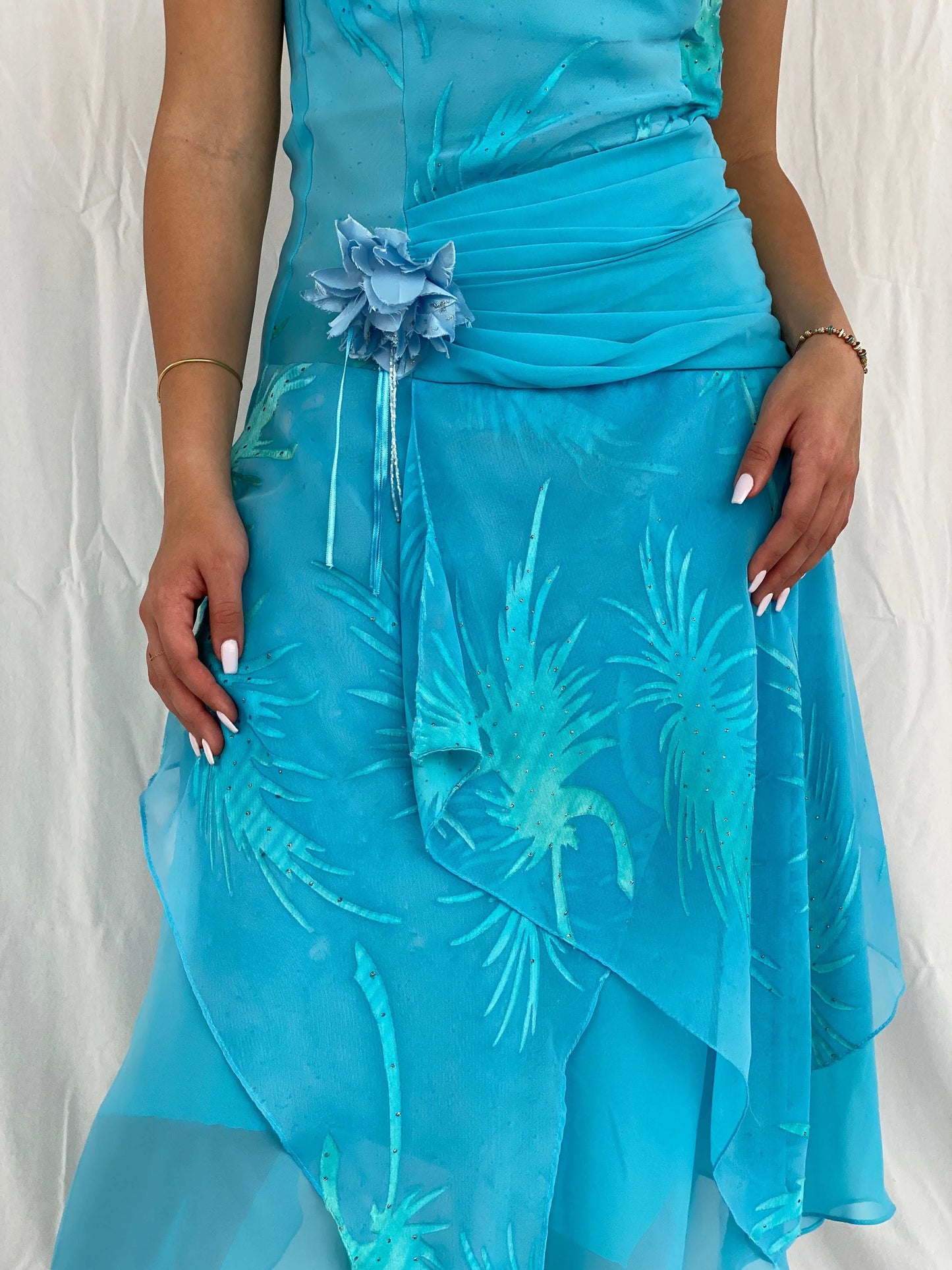 Gorgeous Y2K Dekolte Layered Blue Midi Dress Size M - Balagan Vintage Midi Dress 00s, 00s dress, midi dress, Rama, shimmer