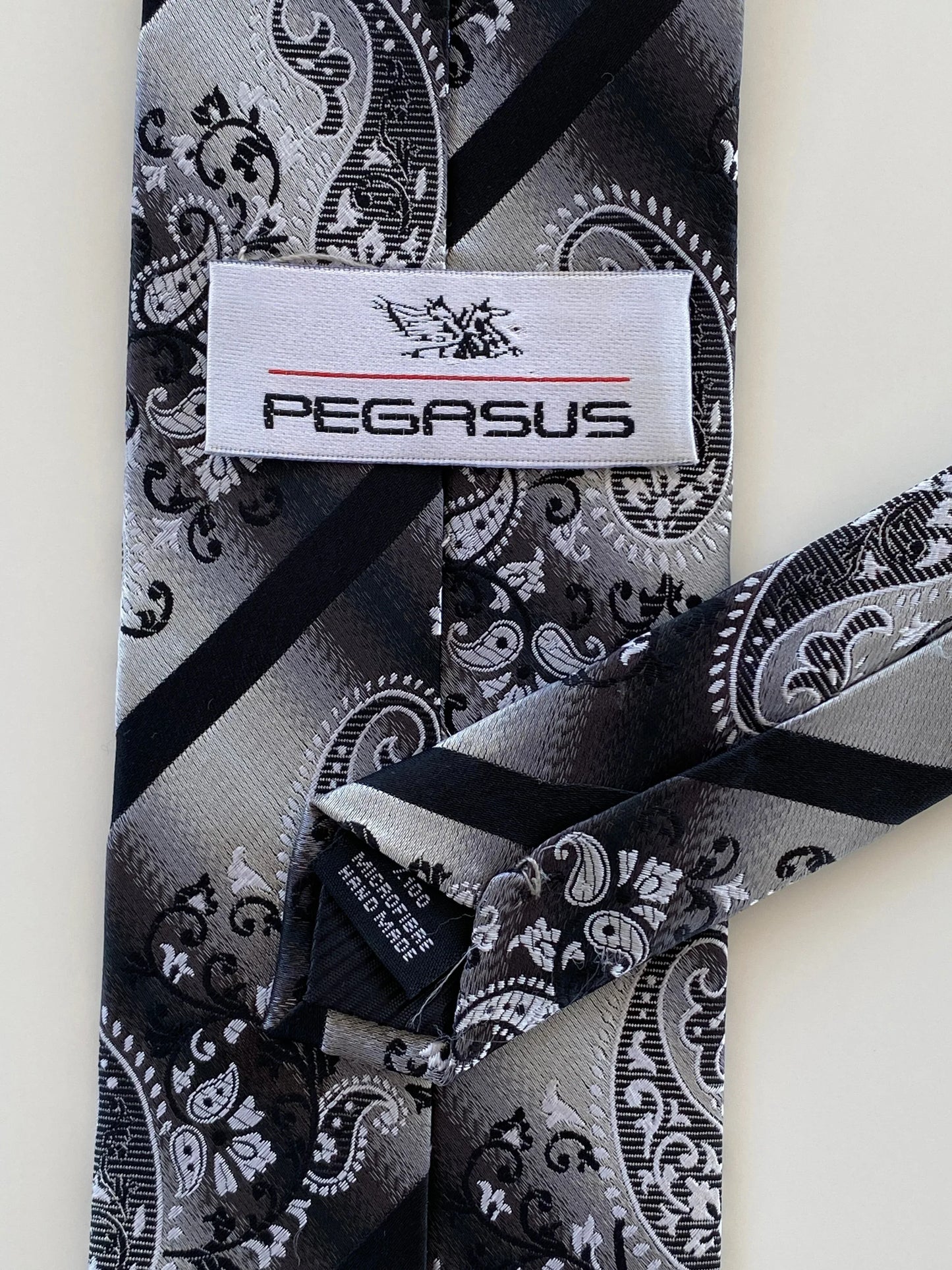 Handmade Pegasus Black & White Paisley Print Men’s Neck Tie - Balagan Vintage Ties printed ties, tie, vintage, vintage ties