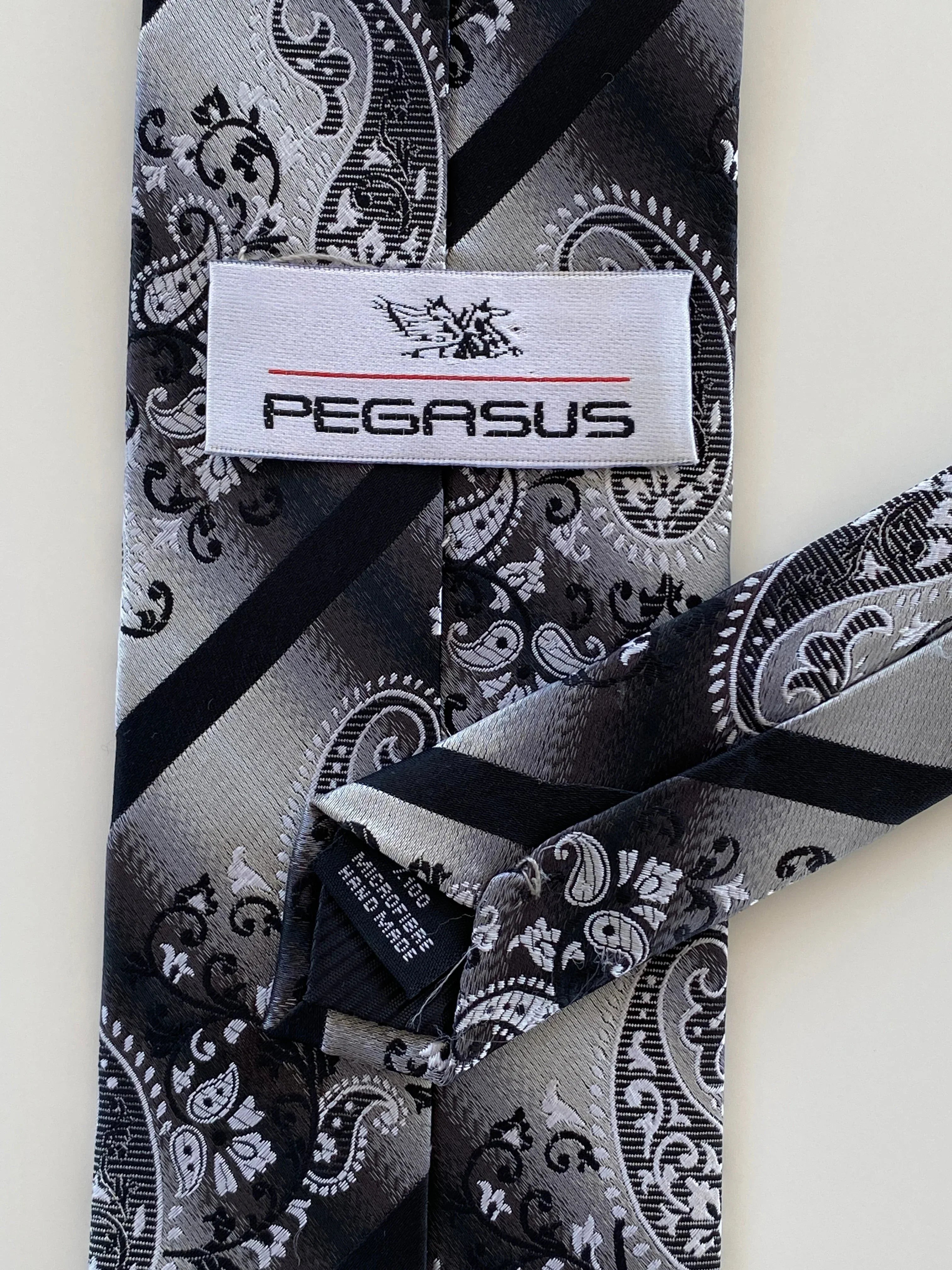 Handmade Pegasus Black & White Paisley Print Men’s Neck Tie - Balagan Vintage Ties printed ties, tie, vintage, vintage ties