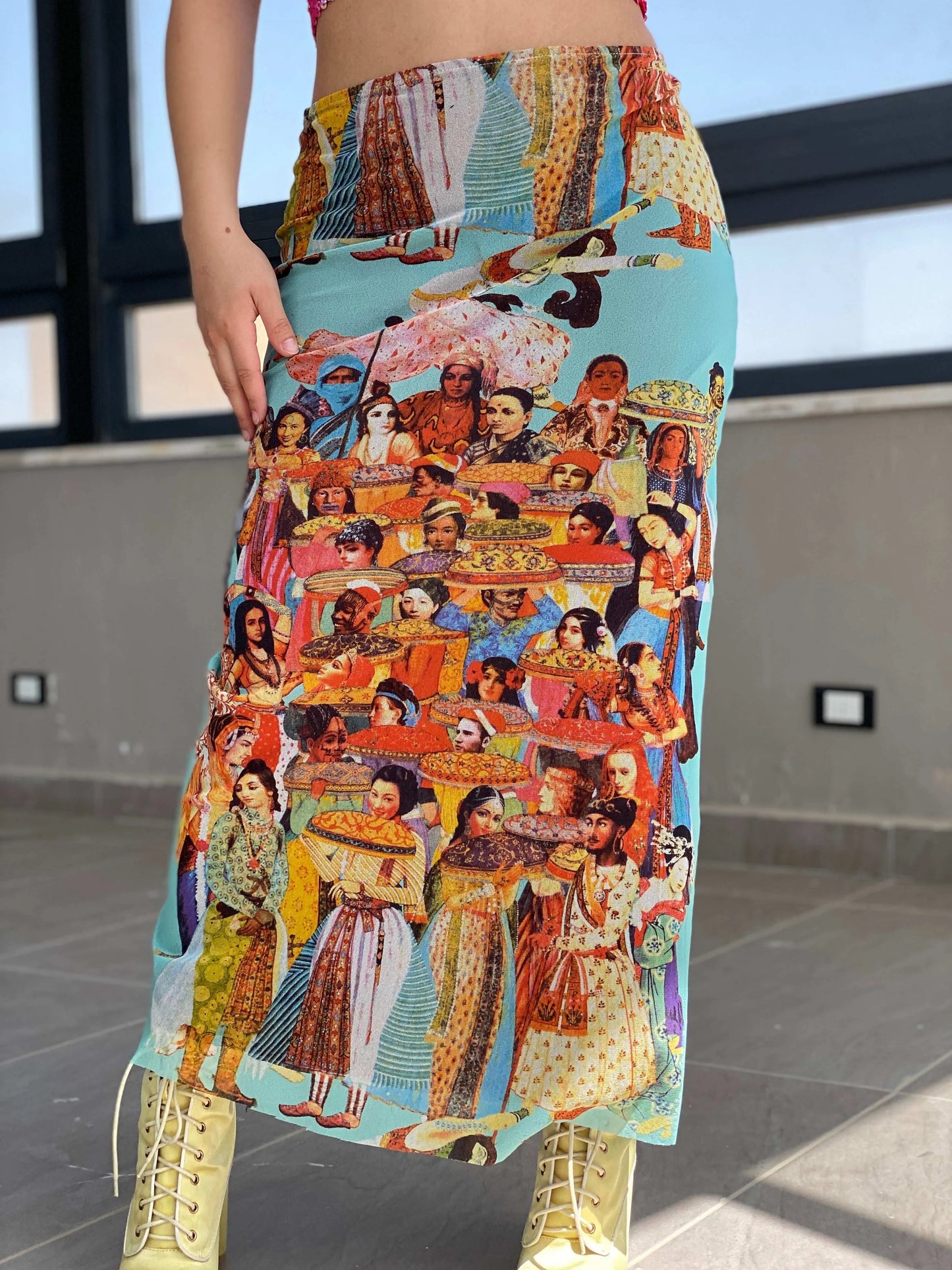 Iconic 1990s JEAN PAUL GAULTIER JPG Jeans Mesh Bollywood Skirt - Balagan Vintage Maxi Skirt 90s, Lana, maxi skirt, rare find, rare vintage, women skirt