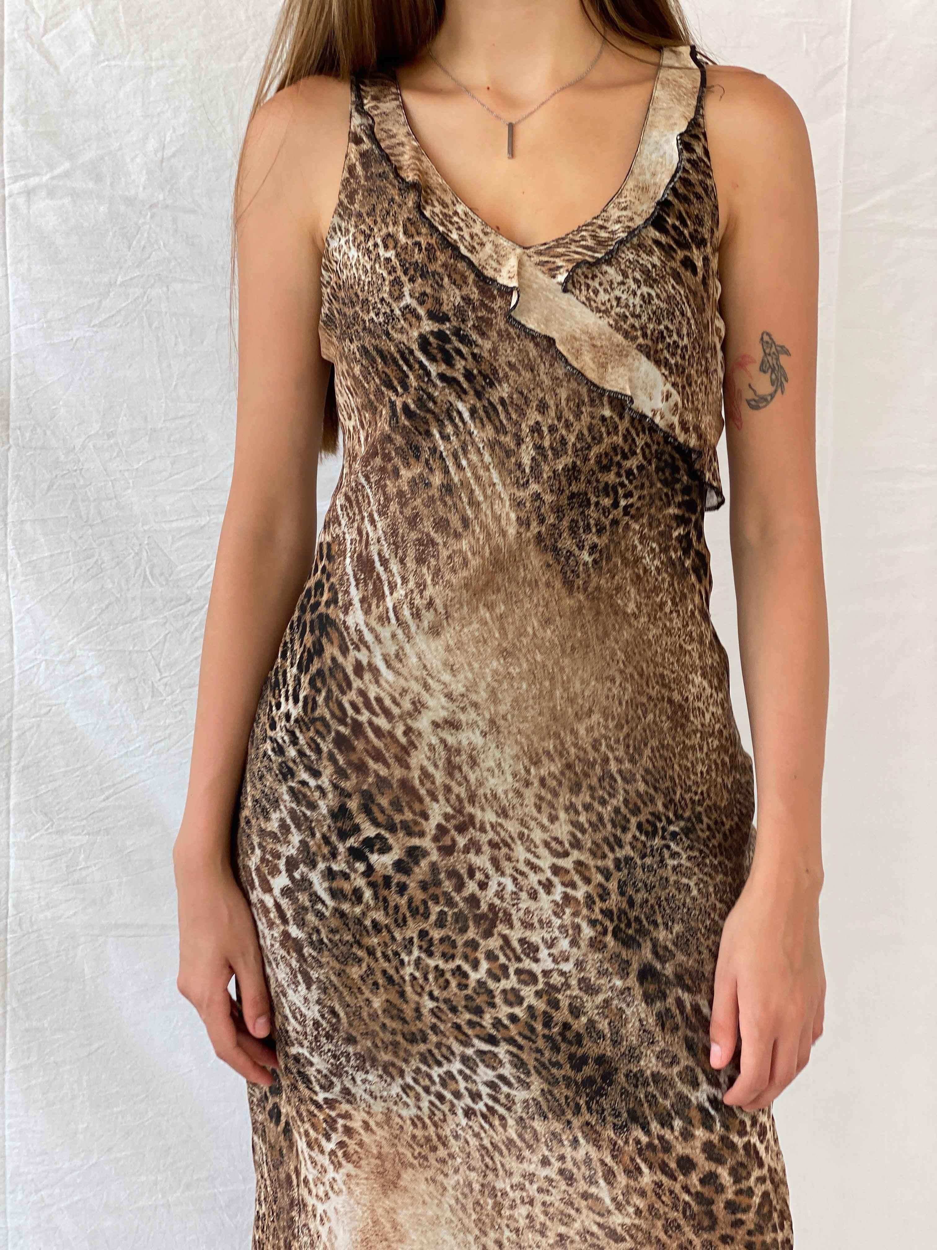 Vintage Anna Rossi Leopard Print Sleeveless Midi Dress - M - Balagan Vintage Midi Dress 00s, 90s, dress, midi dress, Mira