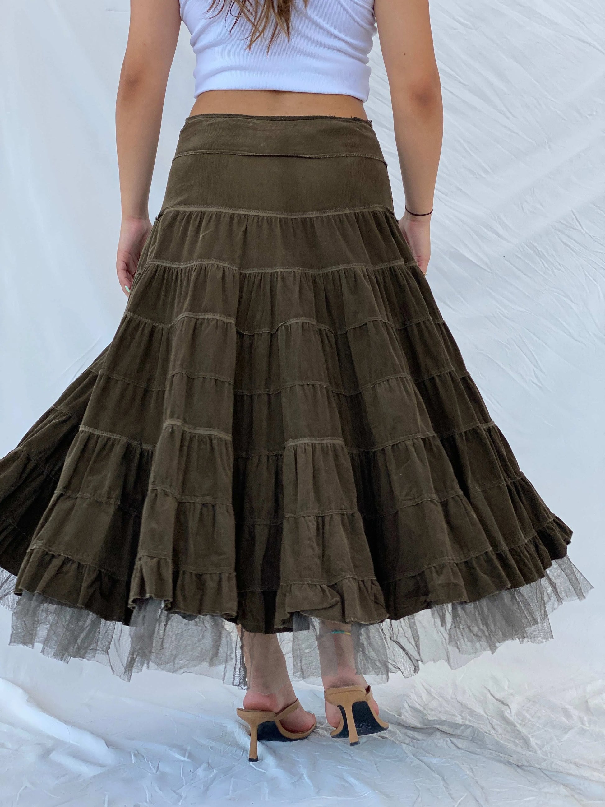 Insane Vintage MY INDUSTRY Tiered Ruffled Gypsy Zip Up Skirt - M - Balagan Vintage Maxi Skirt 00s, Lana, maxi skirt, summer