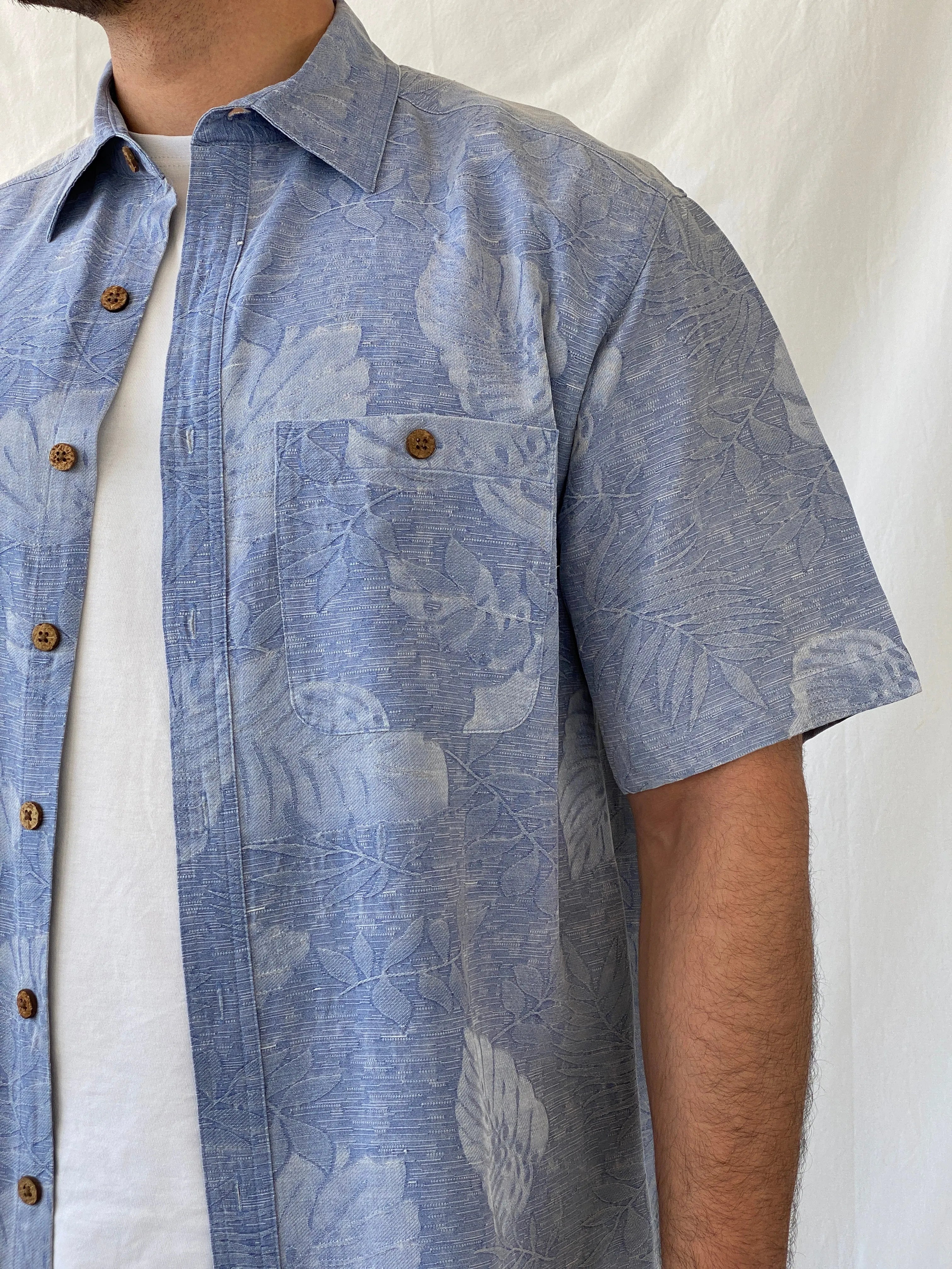 Island Republic Floral Blue Hawaiian Men’s Short Sleeve Silk Shirt - L - Balagan Vintage Half Sleeve Shirt 90s, half sleeve shirt, Hawaiian shirt, mens shirt, NEW IN, printed shirt, Ramez, silk