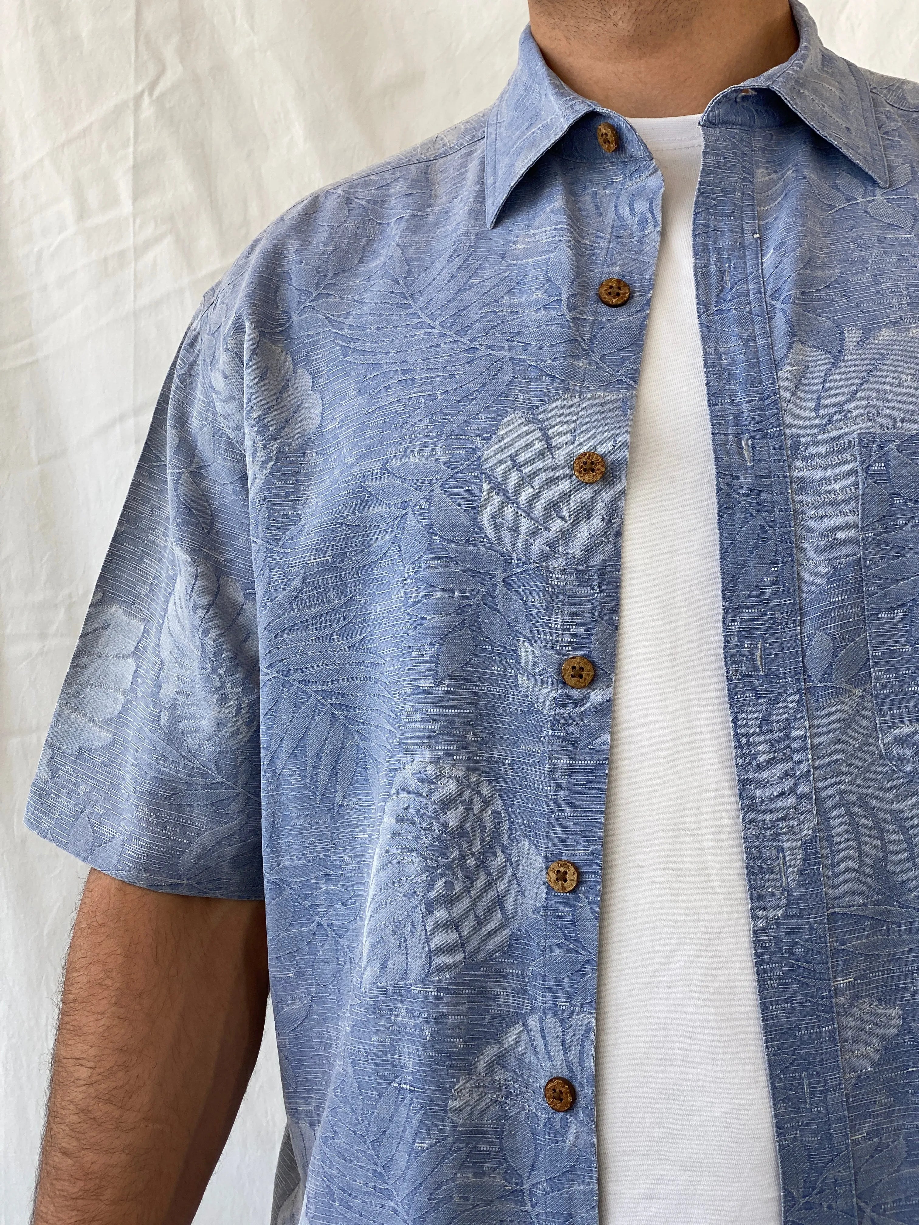 Island Republic Floral Blue Hawaiian Men’s Short Sleeve Silk Shirt - L - Balagan Vintage Half Sleeve Shirt 90s, half sleeve shirt, Hawaiian shirt, mens shirt, NEW IN, printed shirt, Ramez, silk