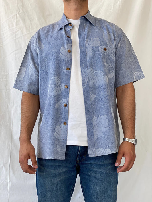 Island Republic Floral Blue Hawaiian Men’s Short Sleeve Silk Shirt - L - Balagan Vintage Half Sleeve Shirt 90s, half sleeve shirt, Hawaiian shirt, mens shirt, NEW IN, printed shirt, Ramez, silk