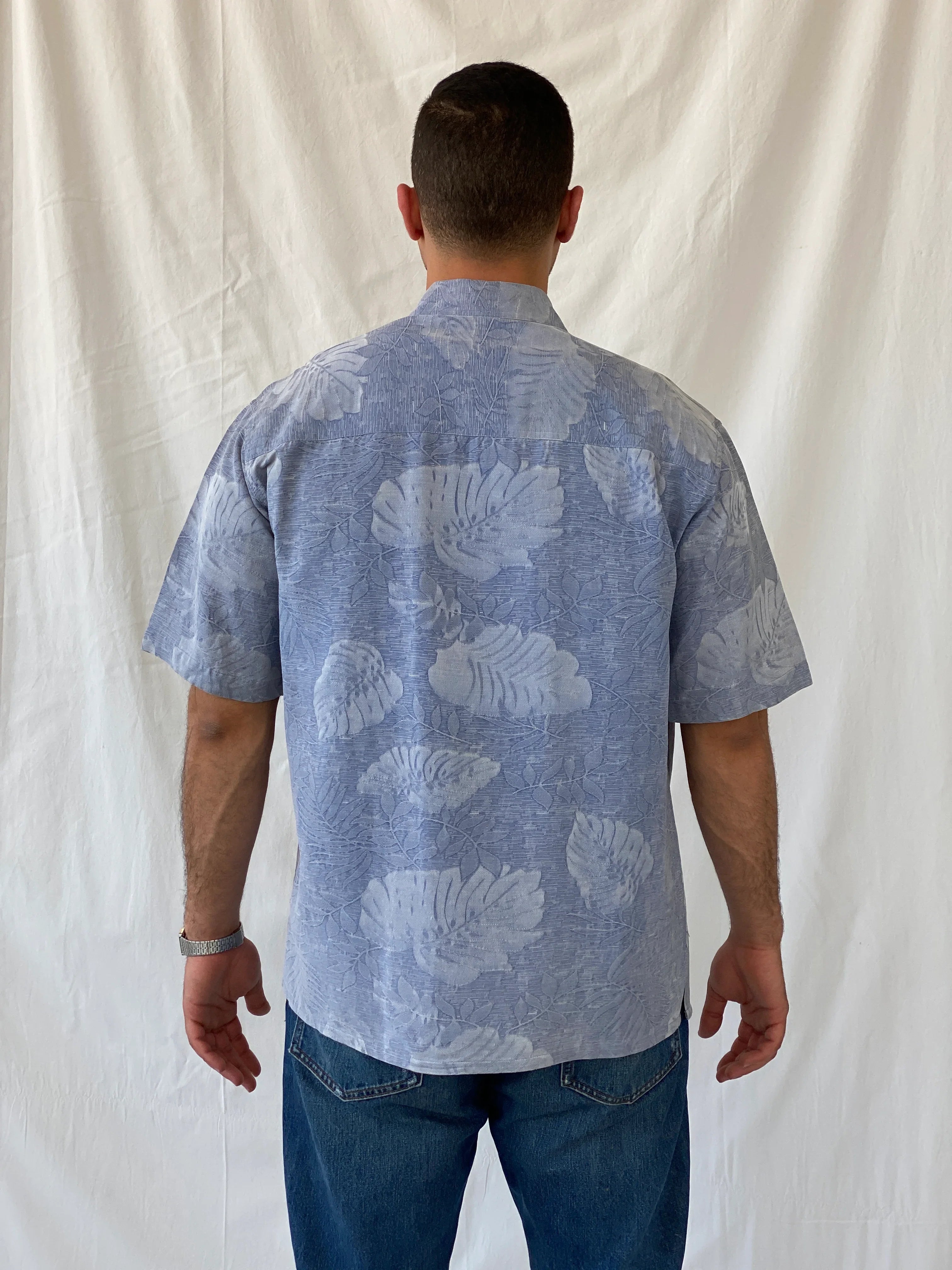 Island Republic Floral Blue Hawaiian Men’s Short Sleeve Silk Shirt - L - Balagan Vintage Half Sleeve Shirt 90s, half sleeve shirt, Hawaiian shirt, mens shirt, NEW IN, printed shirt, Ramez, silk