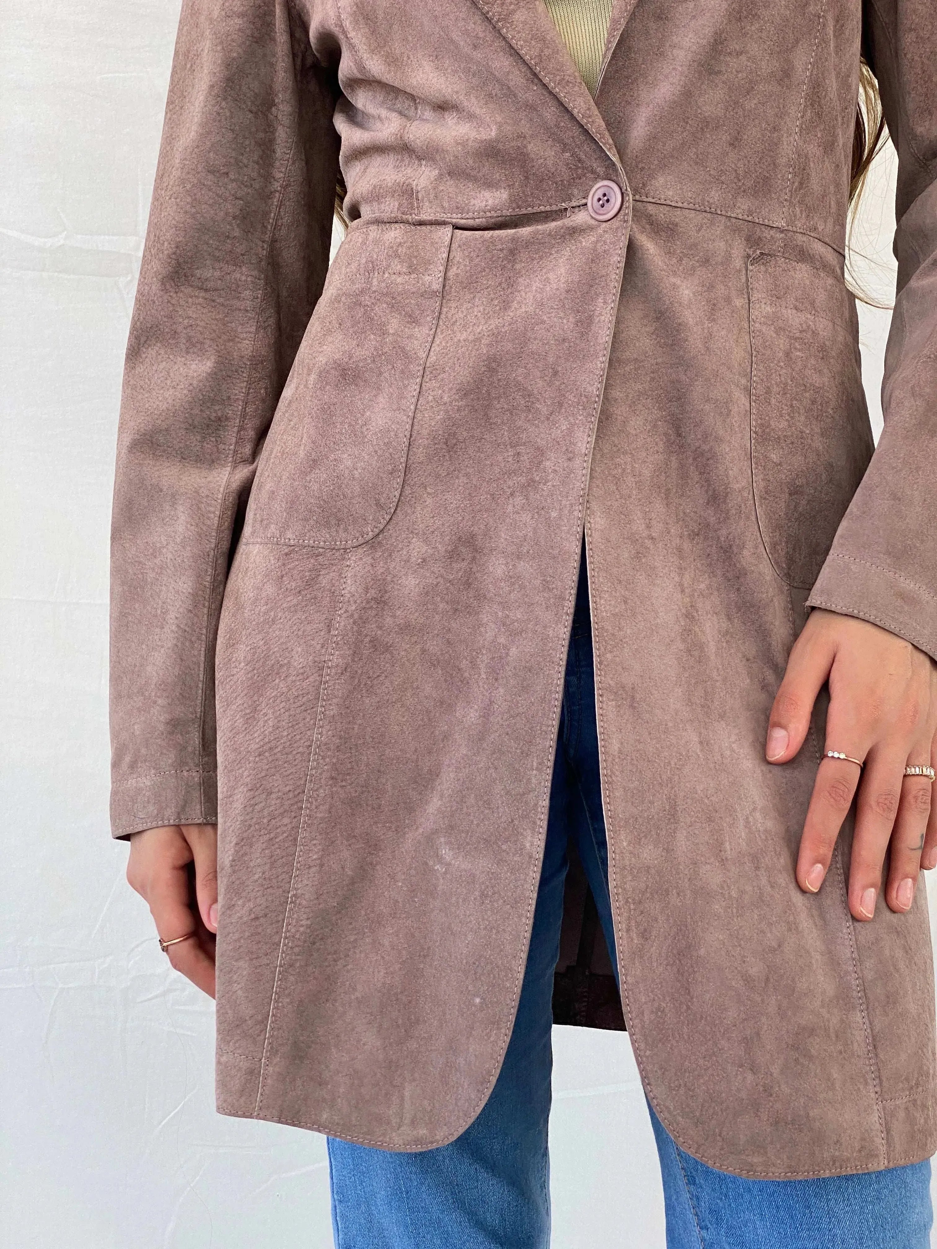 JIGSAW Genuine Pink Suede Light Coat - M - Balagan Vintage Coat 00s, coat, Coats&Jackets, consignment, Deals, Mira, rare find, rare vintage, Sadouf, silk, vintage coat, winter, Women's Coats, Women's Leather Jackets