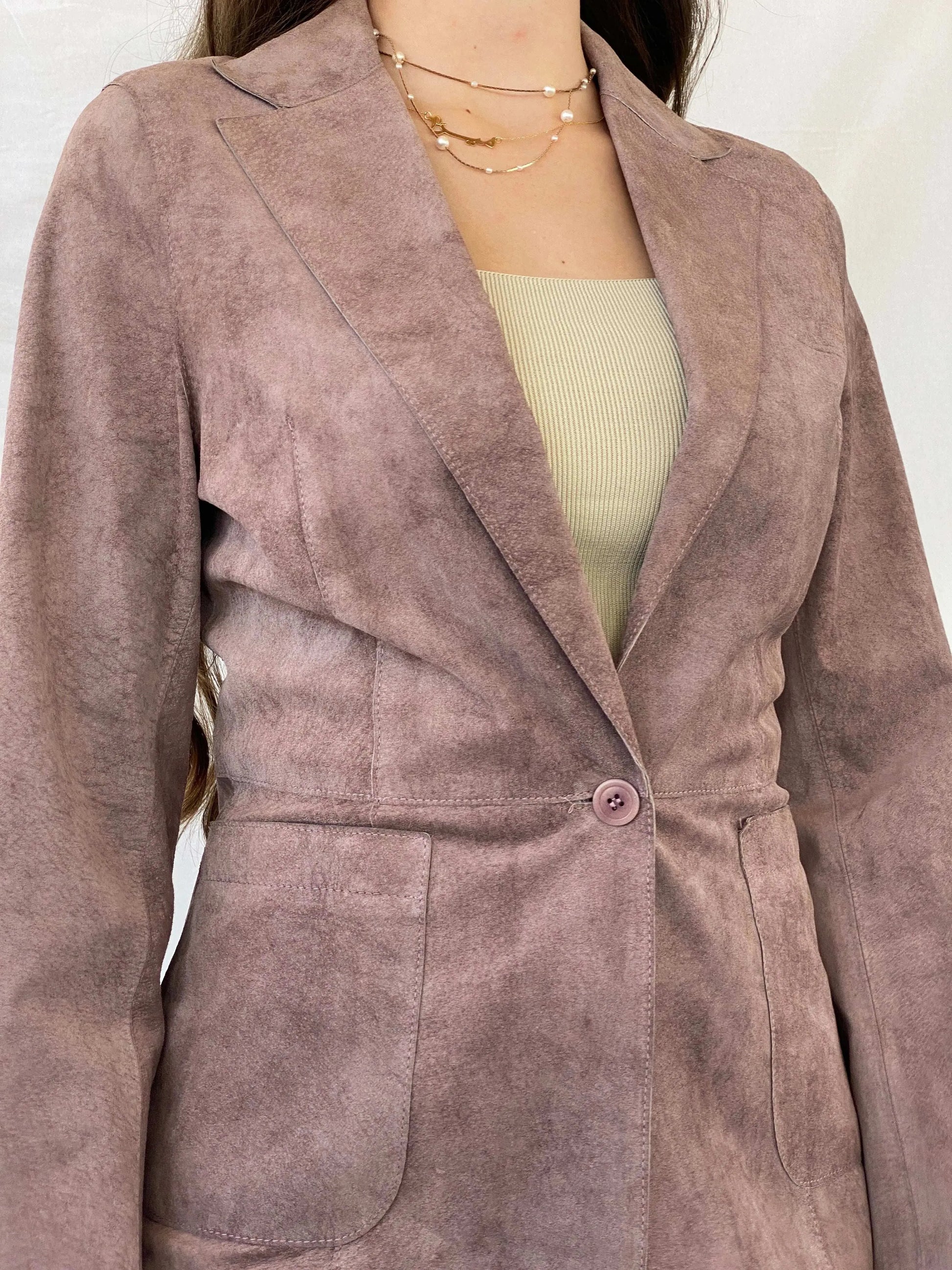 JIGSAW Genuine Pink Suede Light Coat - M - Balagan Vintage Coat 00s, coat, Coats&Jackets, consignment, Deals, Mira, rare find, rare vintage, Sadouf, silk, vintage coat, winter, Women's Coats, Women's Leather Jackets
