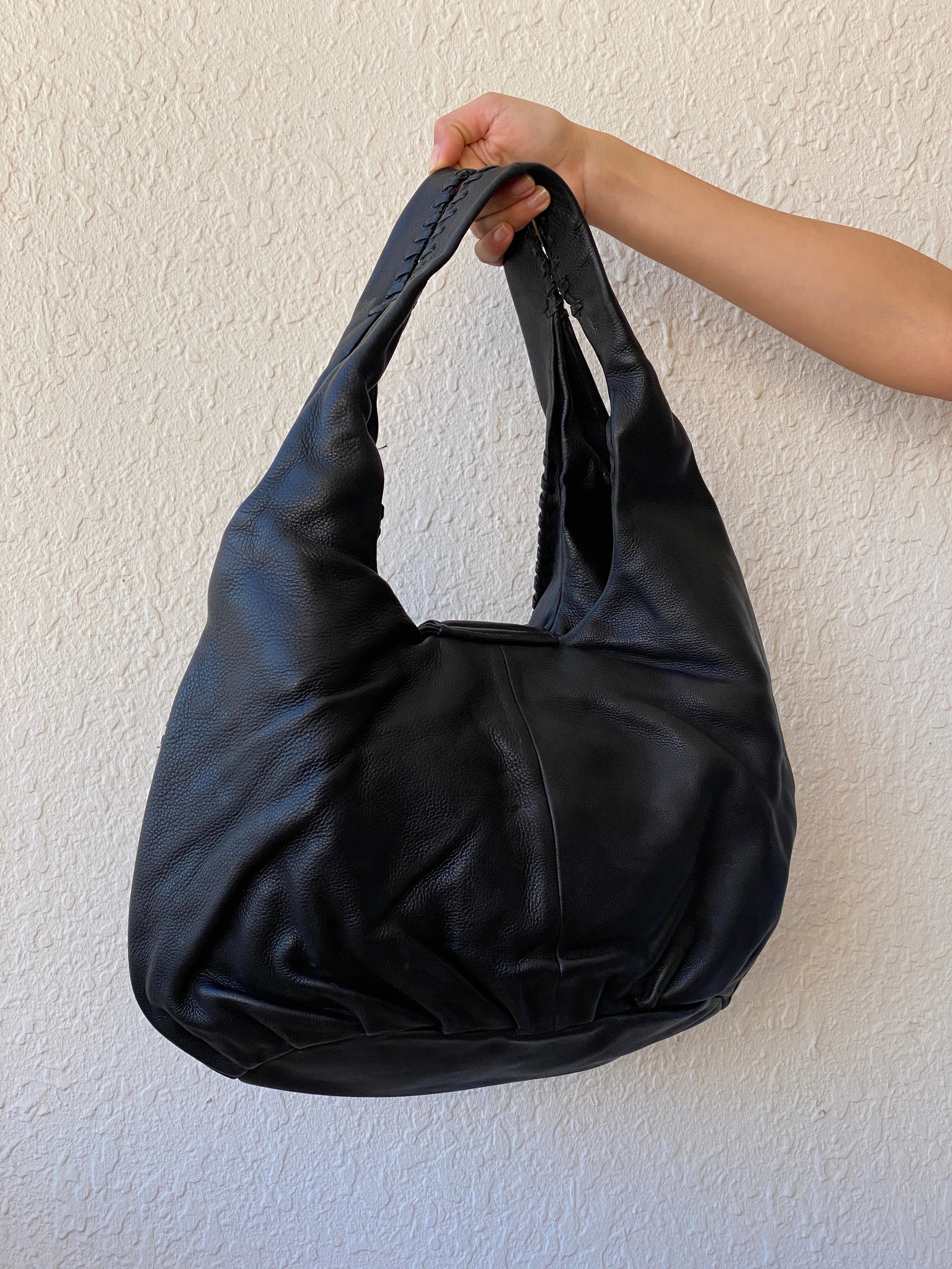Jimmy Choo Textured Leather Large Hobo Black Shoulder Bag - Balagan Vintage Handbags 90s, bag, black leather, consignment, genuine leather, shoulder bag, Tasnimk