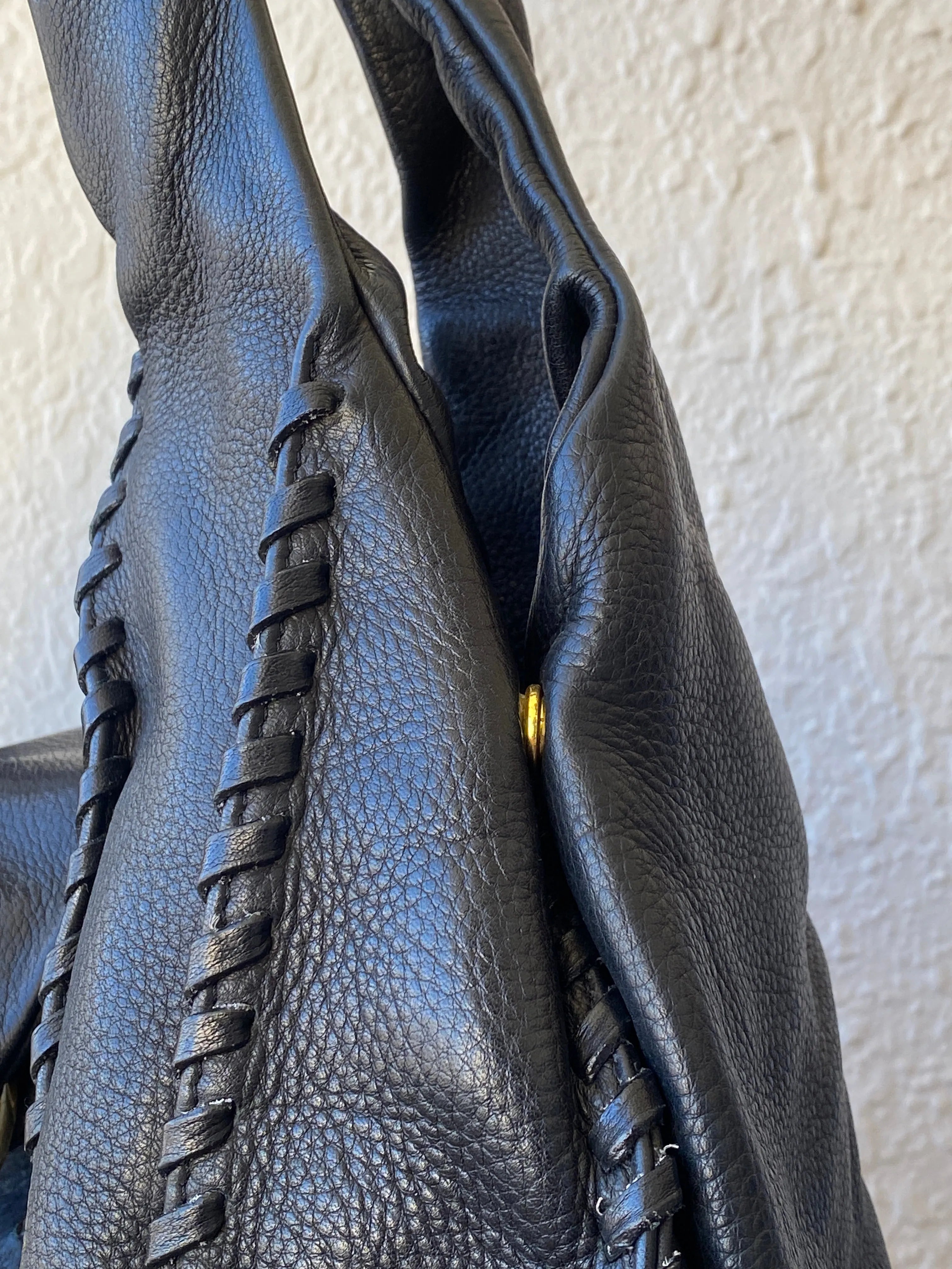 Jimmy Choo Textured Leather Large Hobo Black Shoulder Bag - Balagan Vintage Handbags 90s, bag, black leather, consignment, genuine leather, shoulder bag, Tasnimk