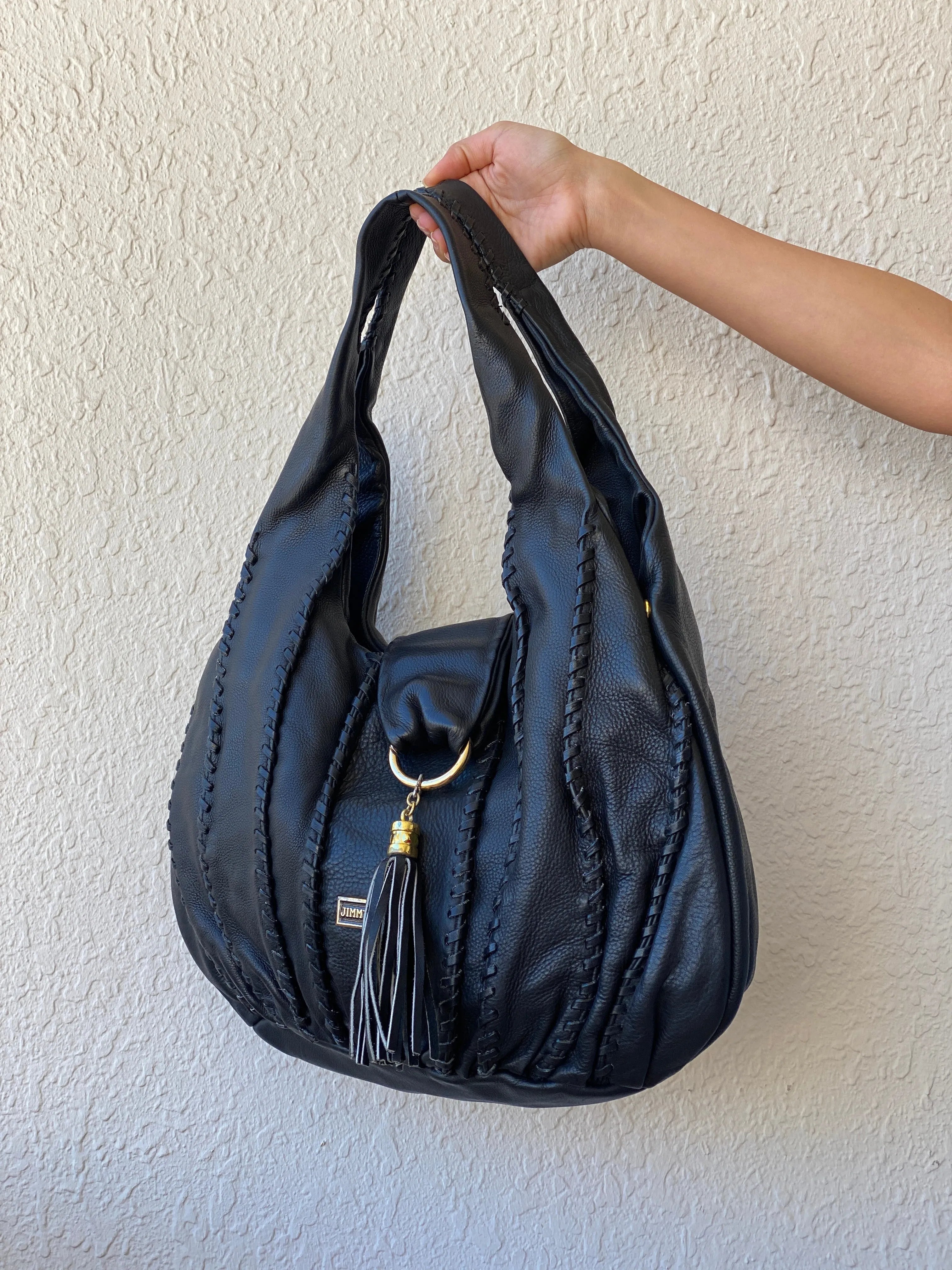 Jimmy Choo Textured Leather Large Hobo Black Shoulder Bag - Balagan Vintage Handbags 90s, bag, black leather, consignment, genuine leather, shoulder bag, Tasnimk