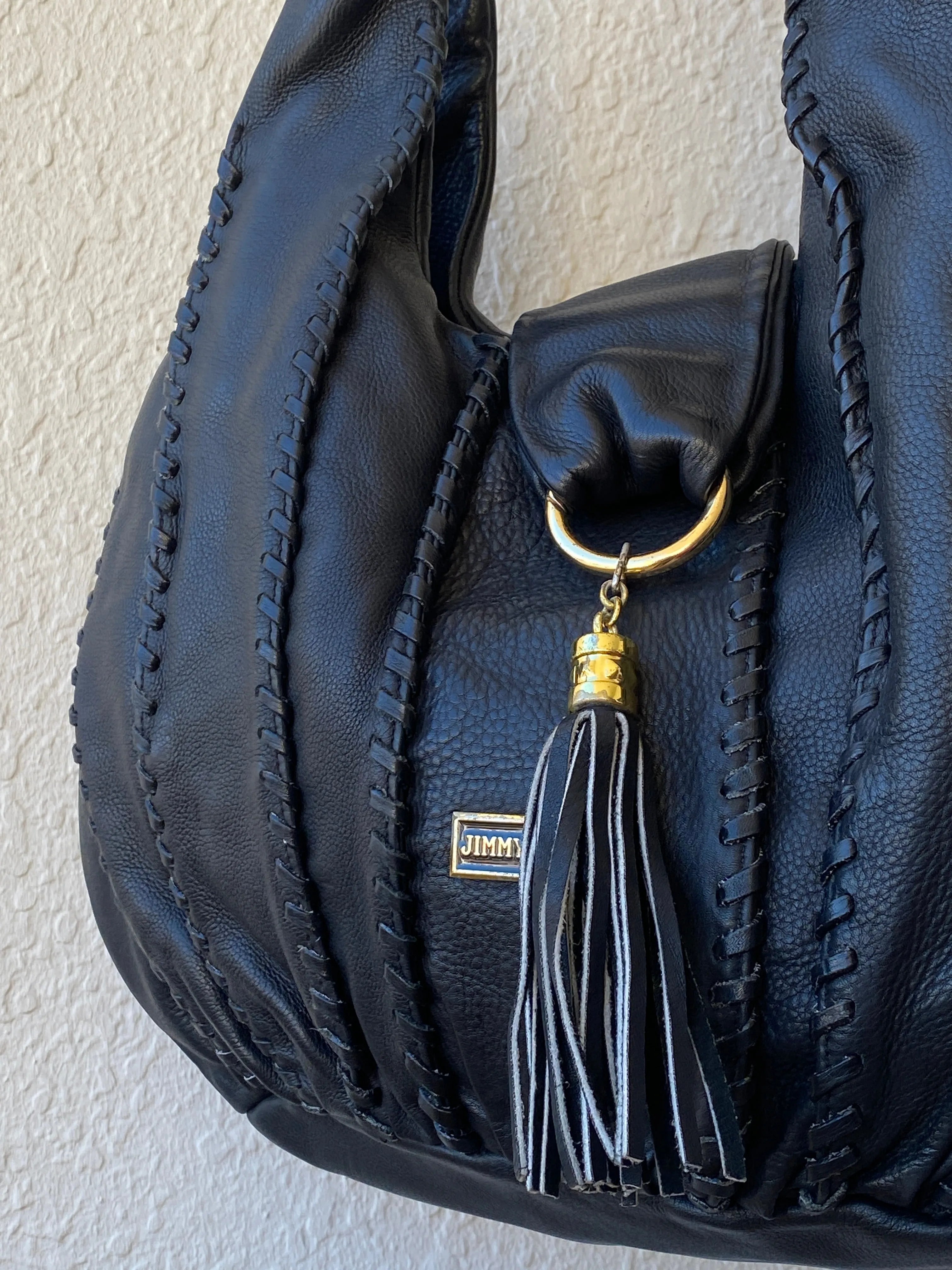 Jimmy Choo Textured Leather Large Hobo Black Shoulder Bag - Balagan Vintage Handbags 90s, bag, black leather, consignment, genuine leather, shoulder bag, Tasnimk