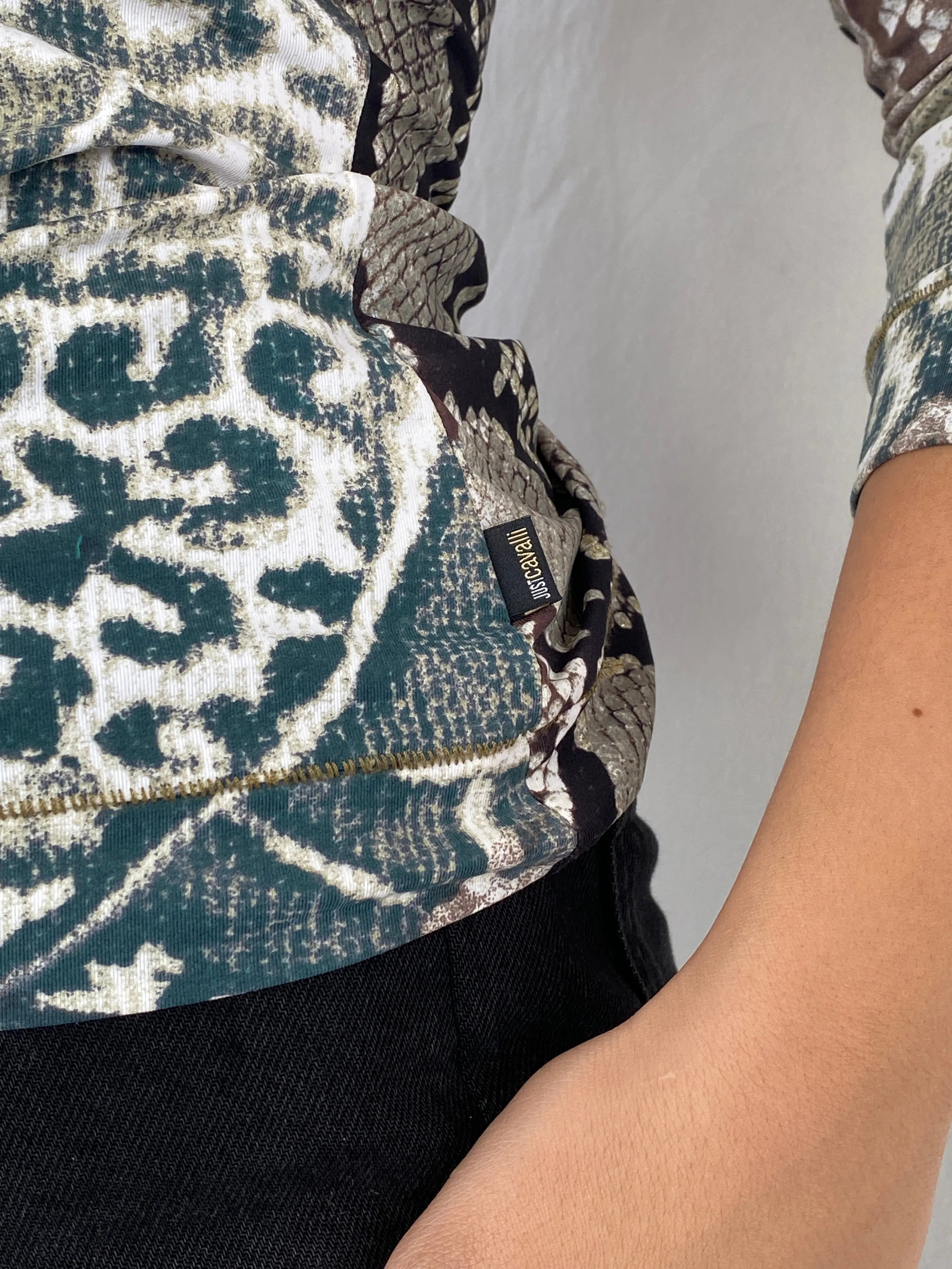 Just Cavalli by Roberto Cavalli Animal Print Shimmery Gold Long Sleeve Women’s Top - XL - Balagan Vintage Full Sleeve Top 00s, Dina, rare find, rare vintage, roberto cavalli