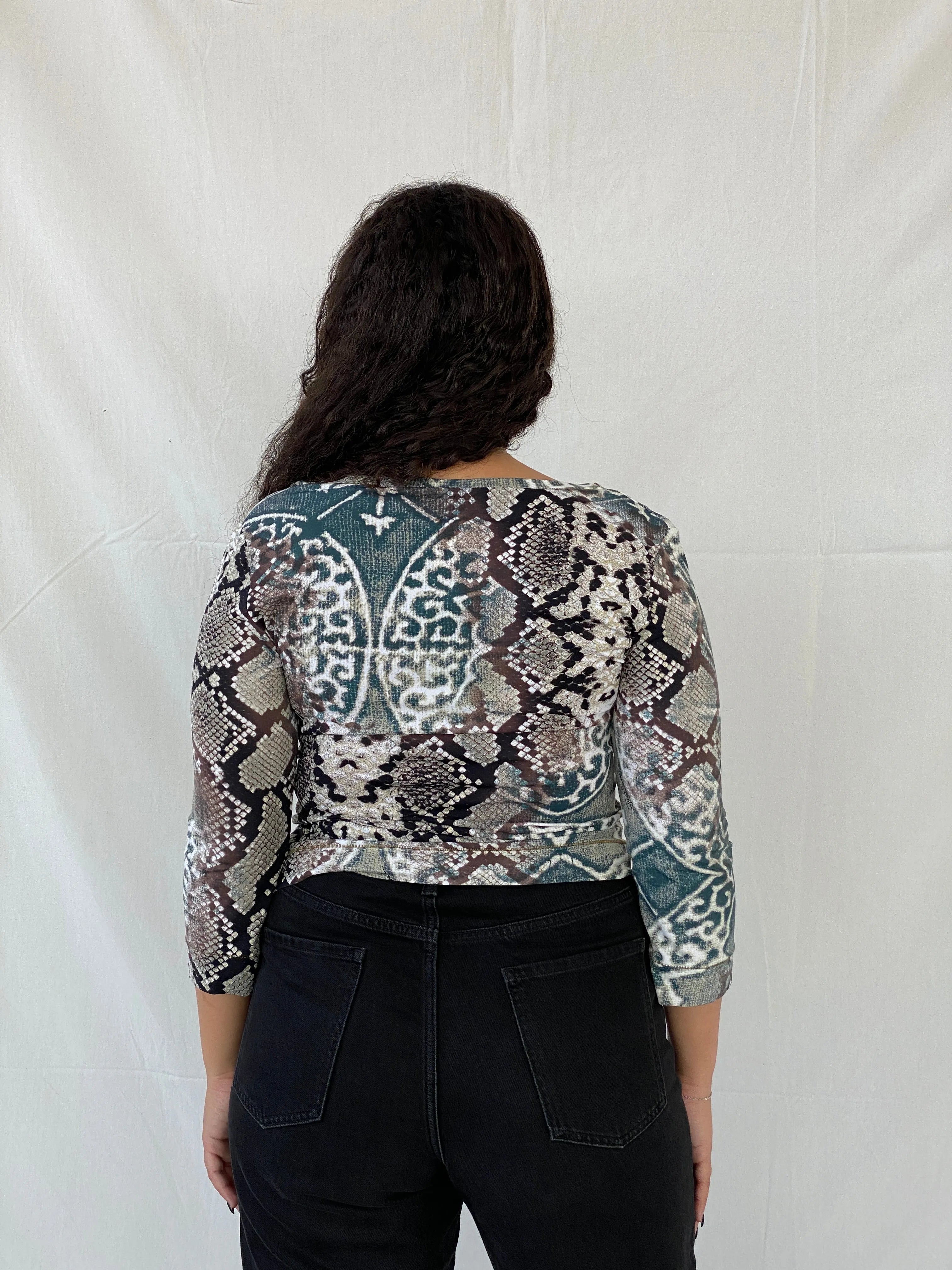 Just Cavalli by Roberto Cavalli Animal Print Shimmery Gold Long Sleeve Women’s Top - XL - Balagan Vintage Full Sleeve Top 00s, Dina, rare find, rare vintage, roberto cavalli