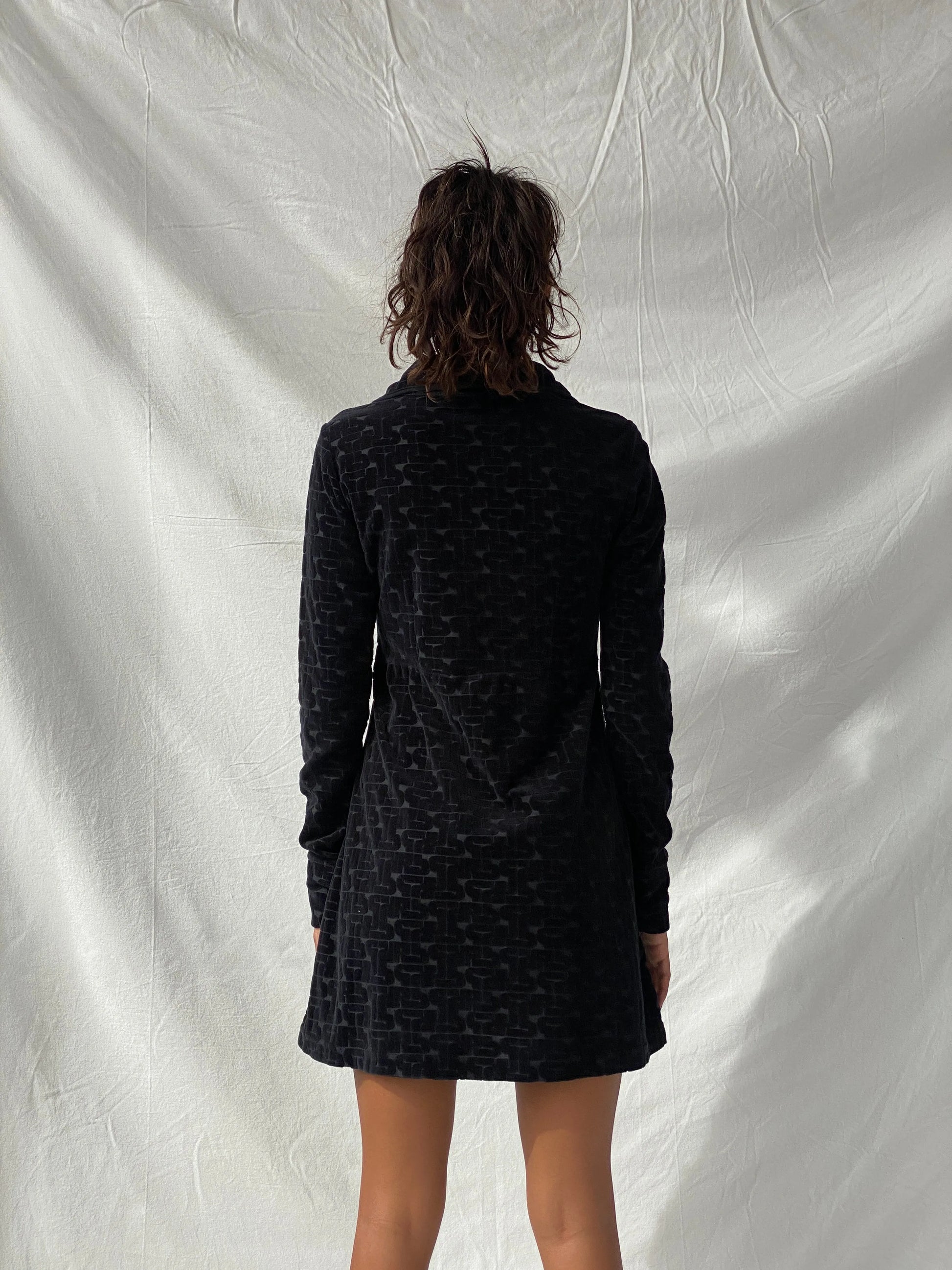Kana Beach Mona Black Zip Up Long Sleeve Cotton Short Dress - S - Balagan Vintage Mini Dress 00s, consignment, floral, floral dress, Melika, midi dress, summer, Tojan