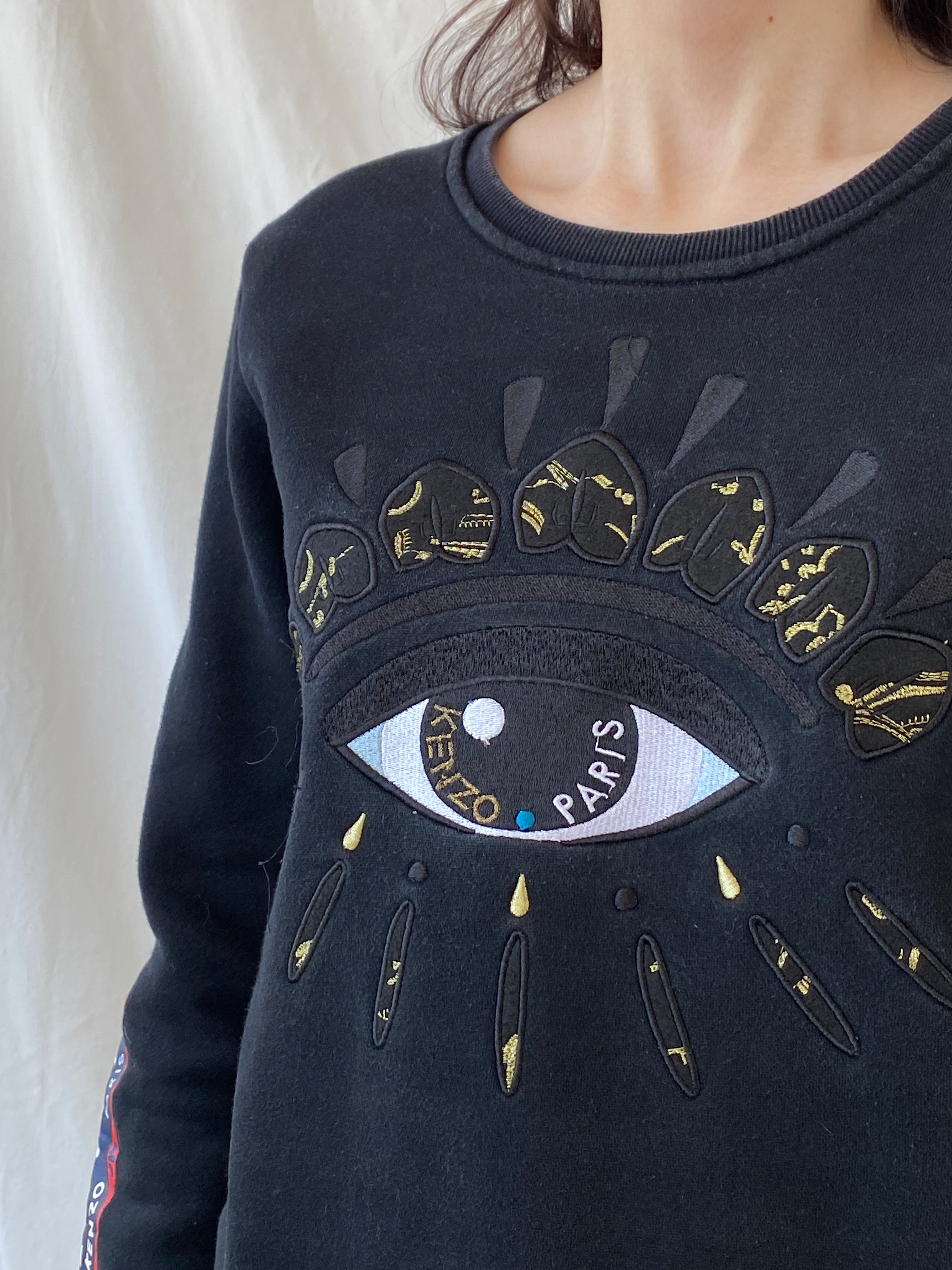 Kenzo Paris Black Fleece Eye Print Crew Neck Cotton Sweatshirt - L - Balagan Vintage Sweater 00s, Ayah, consignment, cotton, Hala, kenzo, winter, women top