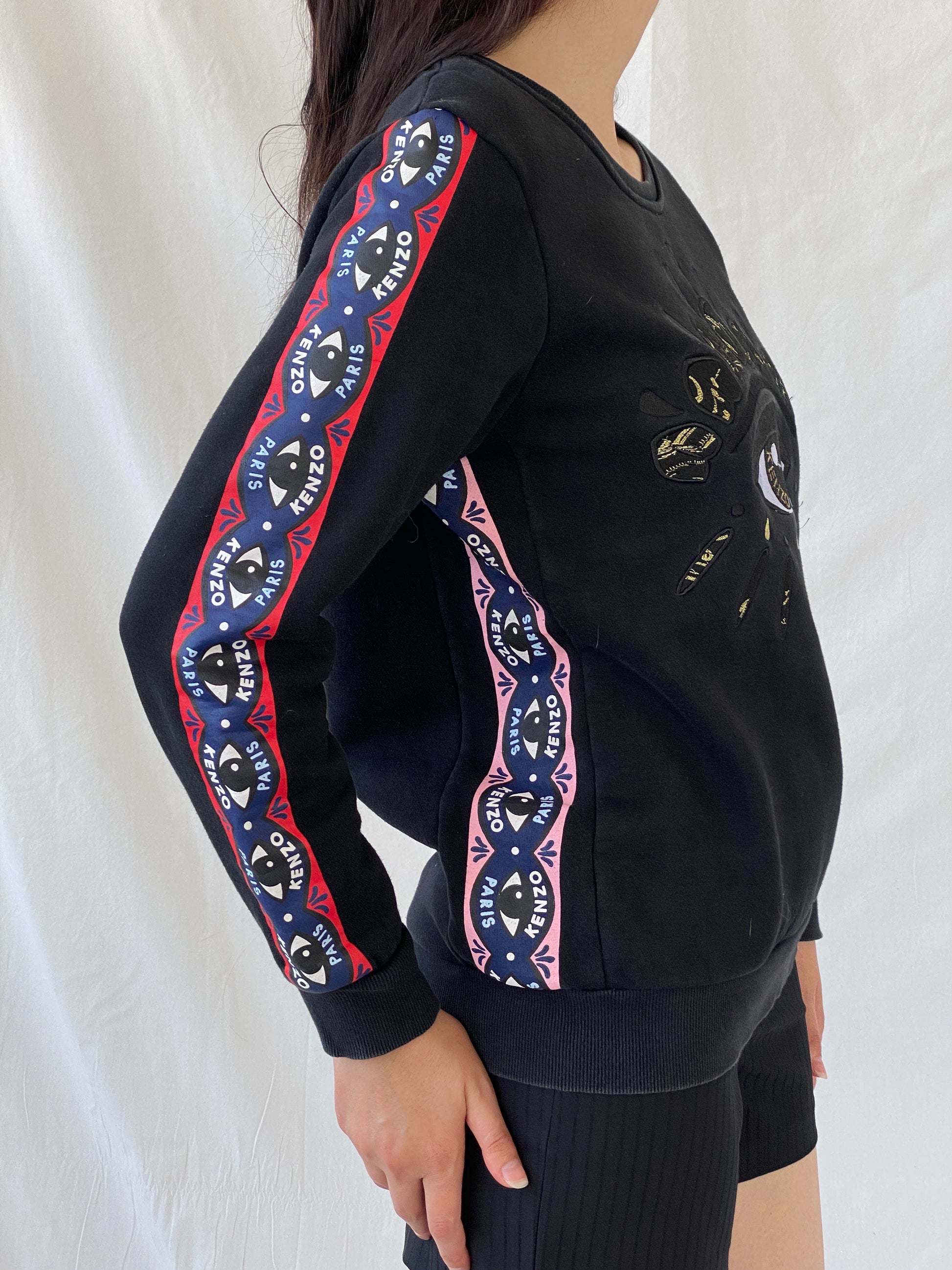 Kenzo Paris Black Fleece Eye Print Crew Neck Cotton Sweatshirt - L - Balagan Vintage Sweater 00s, Ayah, consignment, cotton, Hala, kenzo, winter, women top