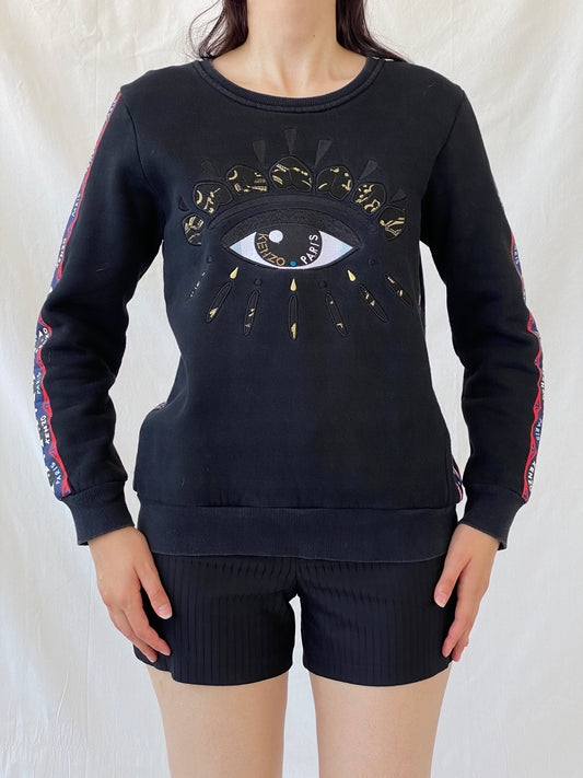 Kenzo Paris Black Fleece Eye Print Crew Neck Cotton Sweatshirt - L - Balagan Vintage Sweater 00s, Ayah, consignment, cotton, Hala, kenzo, winter, women top