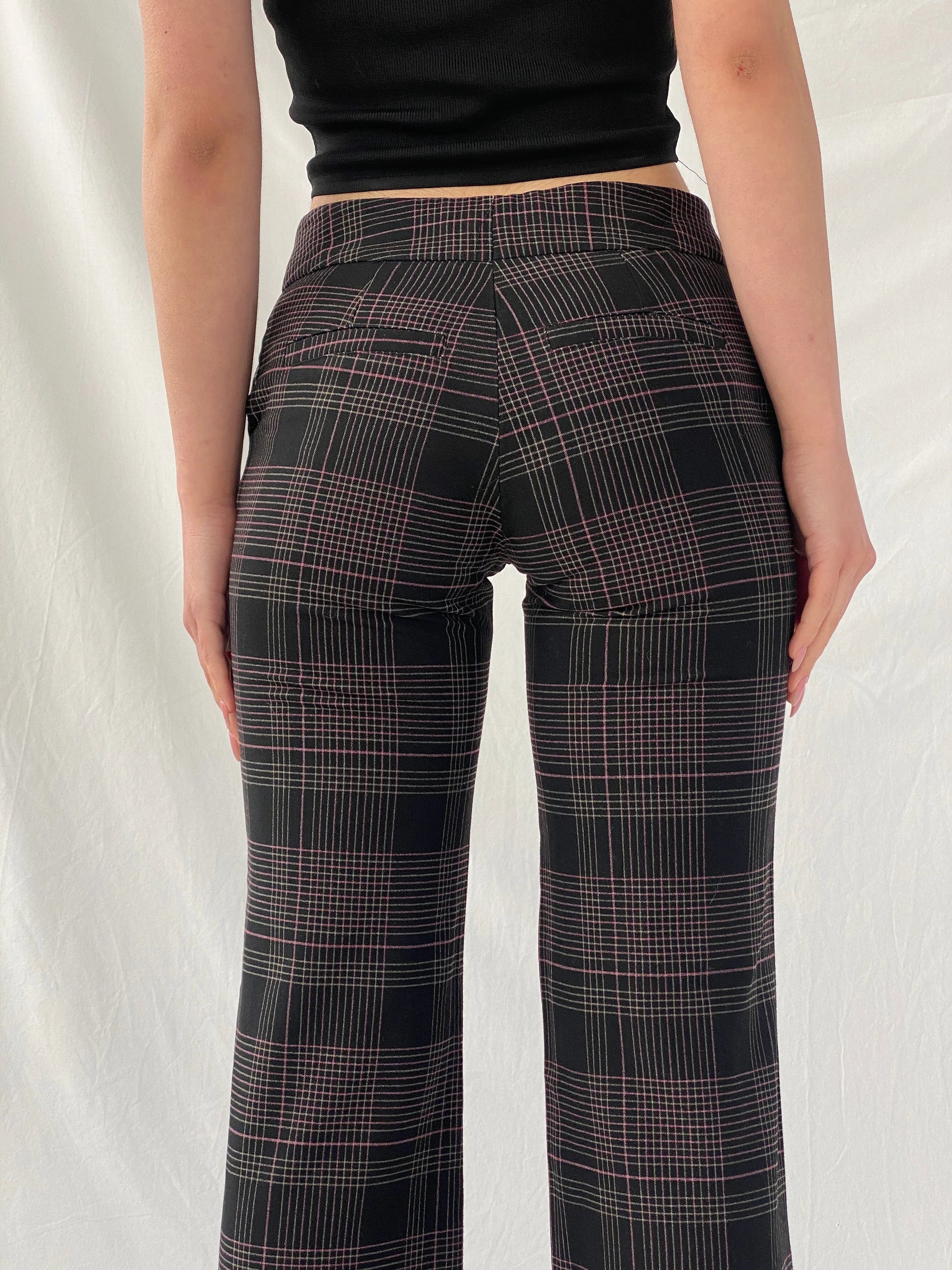 Legio Mayinda Women’s Black and Pink Plaid Flare Leg Work Pants - XS - Balagan Vintage Pants 90s, Christine, pants, plaid, winter, women pants