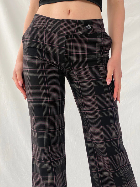 Legio Mayinda Women’s Black and Pink Plaid Flare Leg Work Pants - XS - Balagan Vintage Pants 90s, Christine, pants, plaid, winter, women pants