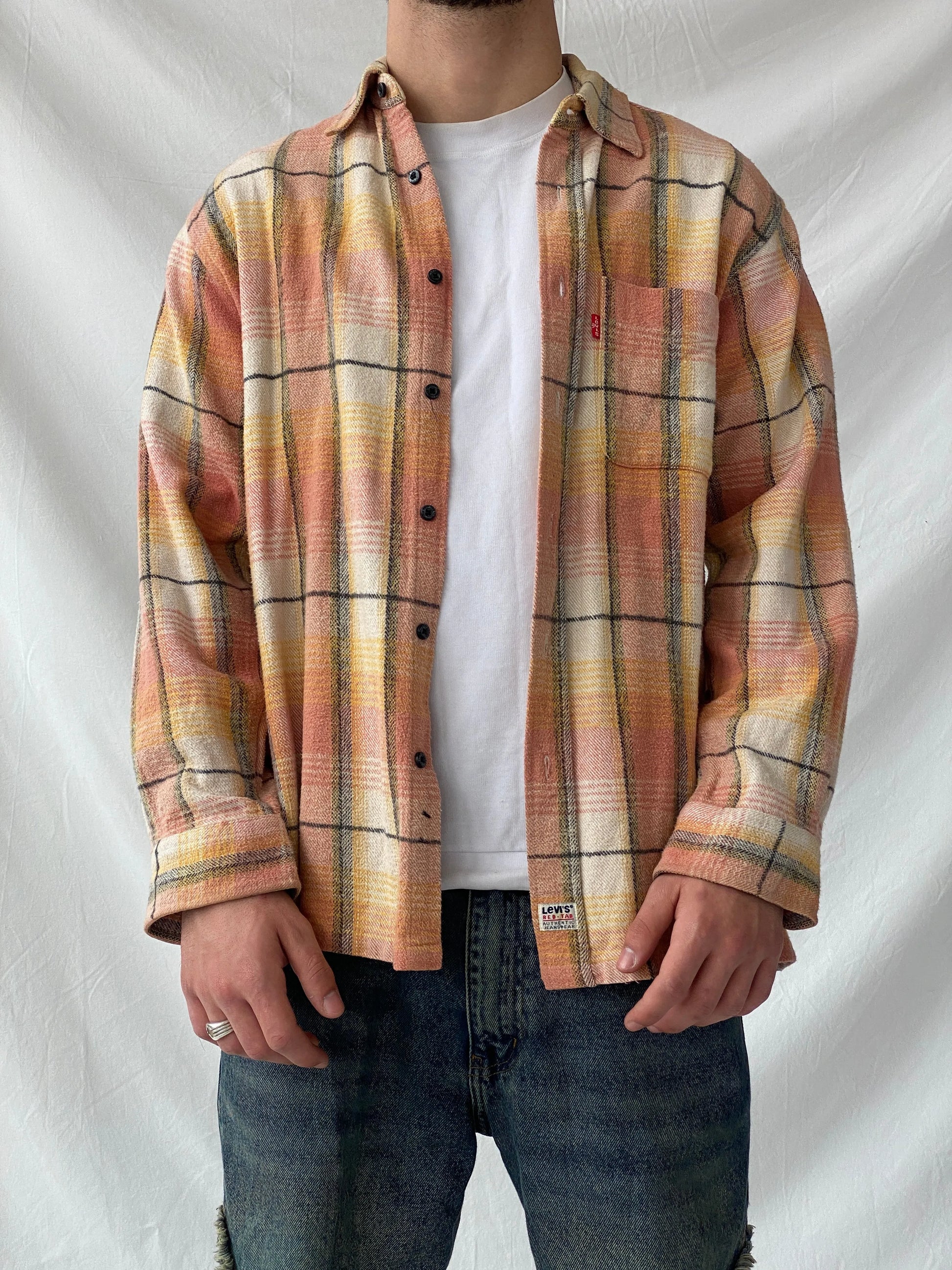 Levi’s Men’s Orange Shacket Plaid Heavy Long Sleeve Cotton Shirt - L - Balagan Vintage Full Sleeve Shirt cotton shirt, full sleeve shirt, Hamza, levis, mens shirt, shirt