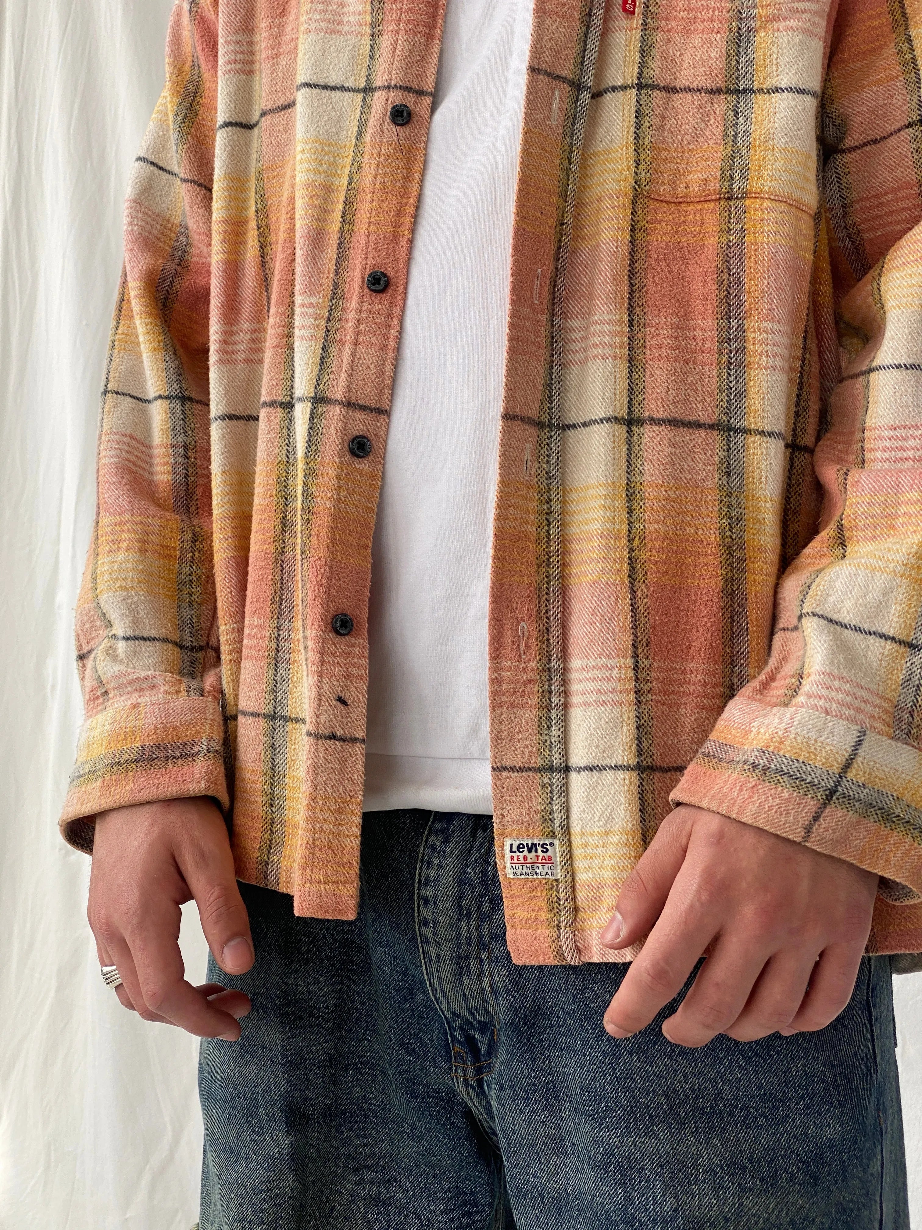 Levi’s Men’s Orange Shacket Plaid Heavy Long Sleeve Cotton Shirt - L - Balagan Vintage Full Sleeve Shirt cotton shirt, full sleeve shirt, Hamza, levis, mens shirt, shirt