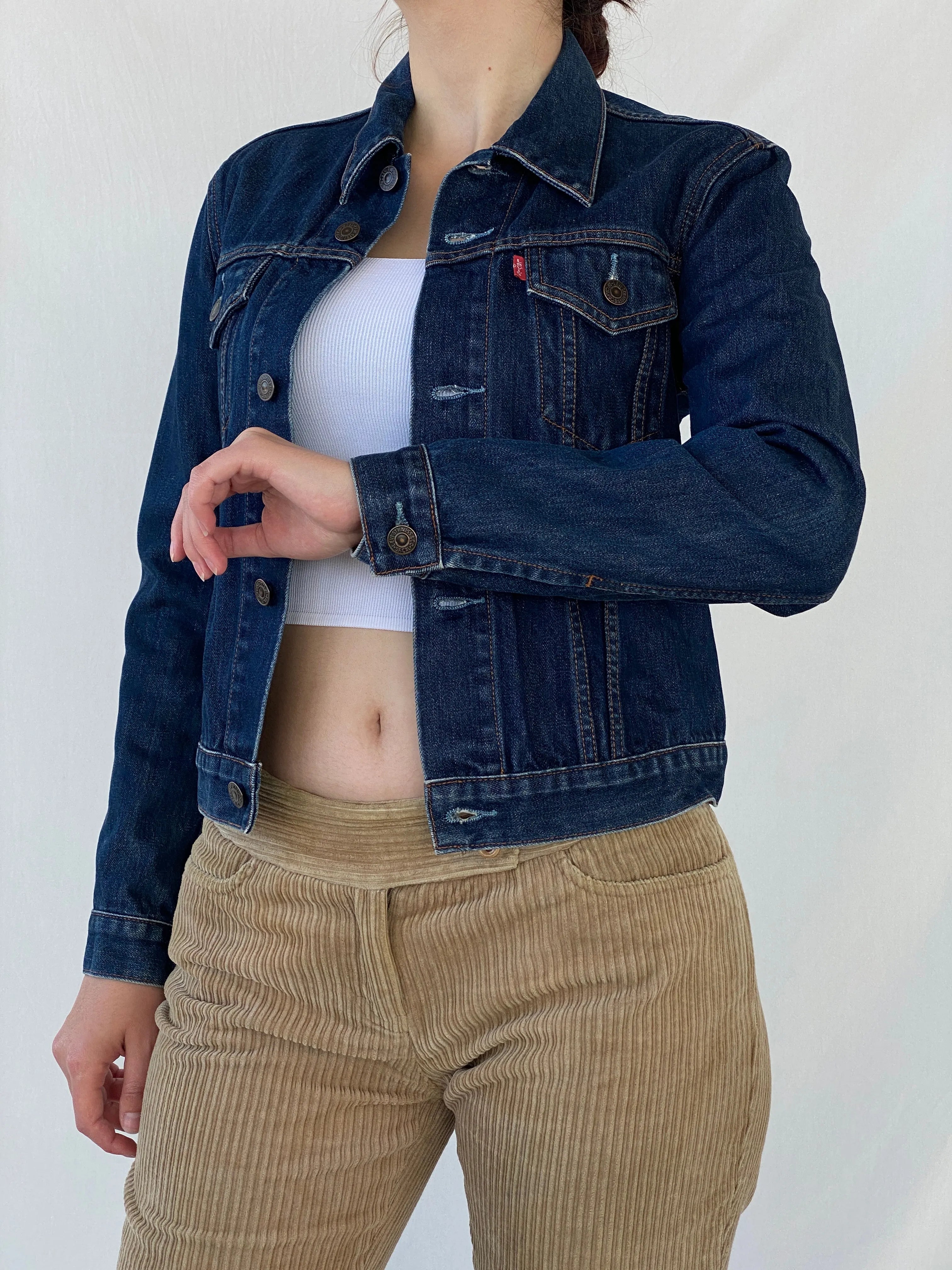 Levi’s Women’s Fitted Dark Wash Denim Jacket - S - Balagan Vintage Denim Jacket Ayah, Coats&Jackets, denim, denim jacket, levis, levis jeans, vintage levis, Women's Denim Jackets