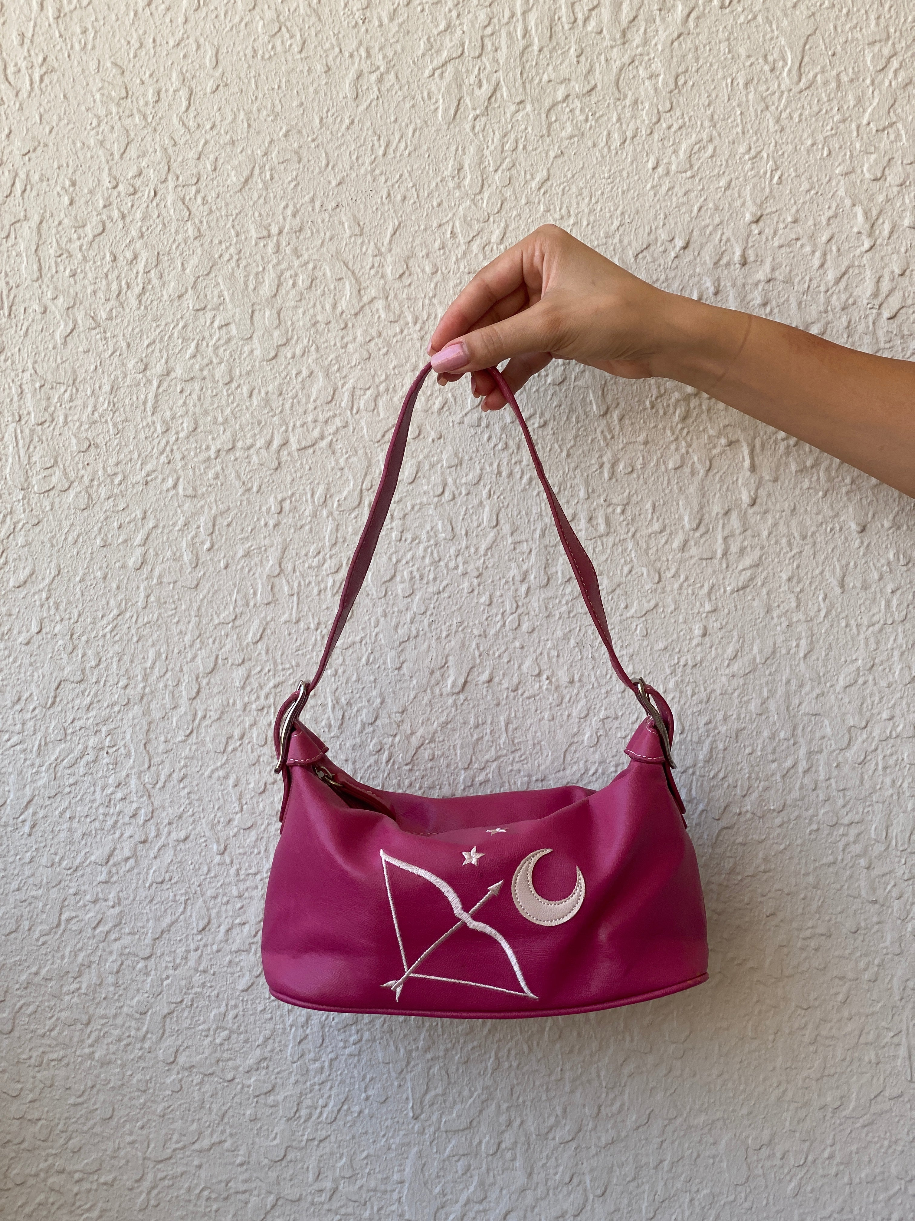 Liz Claiborne Pink Faux Leather Mini Star Moon Embroidery Shoulder Bag - Balagan Vintage Handbags 00s, 90s, bag, NEW IN, shoulder bag, Y2K