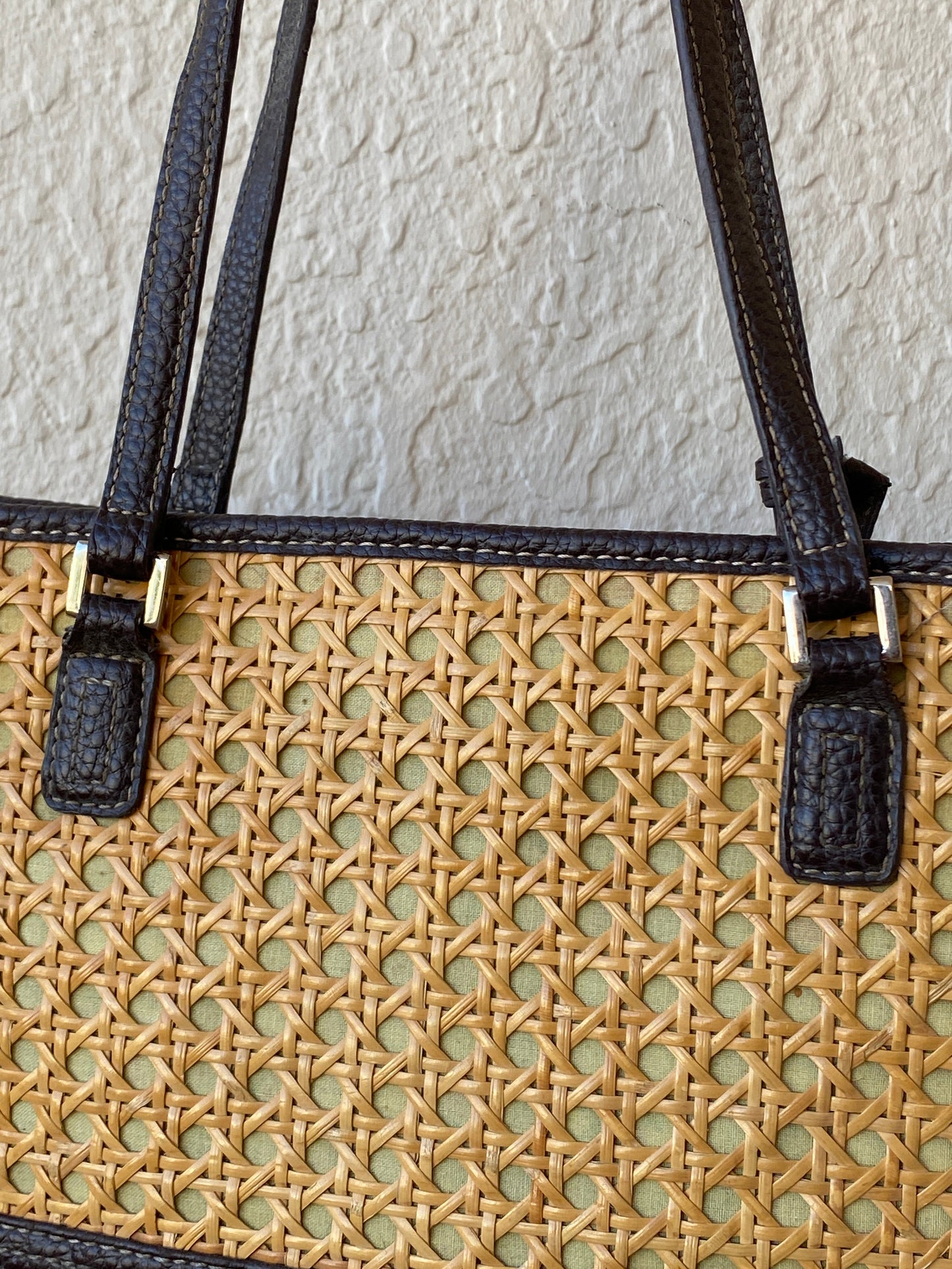 Liz Claiborne Woven Rattan Vegan Brown Leather Straw Shoulder Bag - Balagan Vintage Handbags 00s, 90s, bag, NEW IN, shoulder bag, Y2K