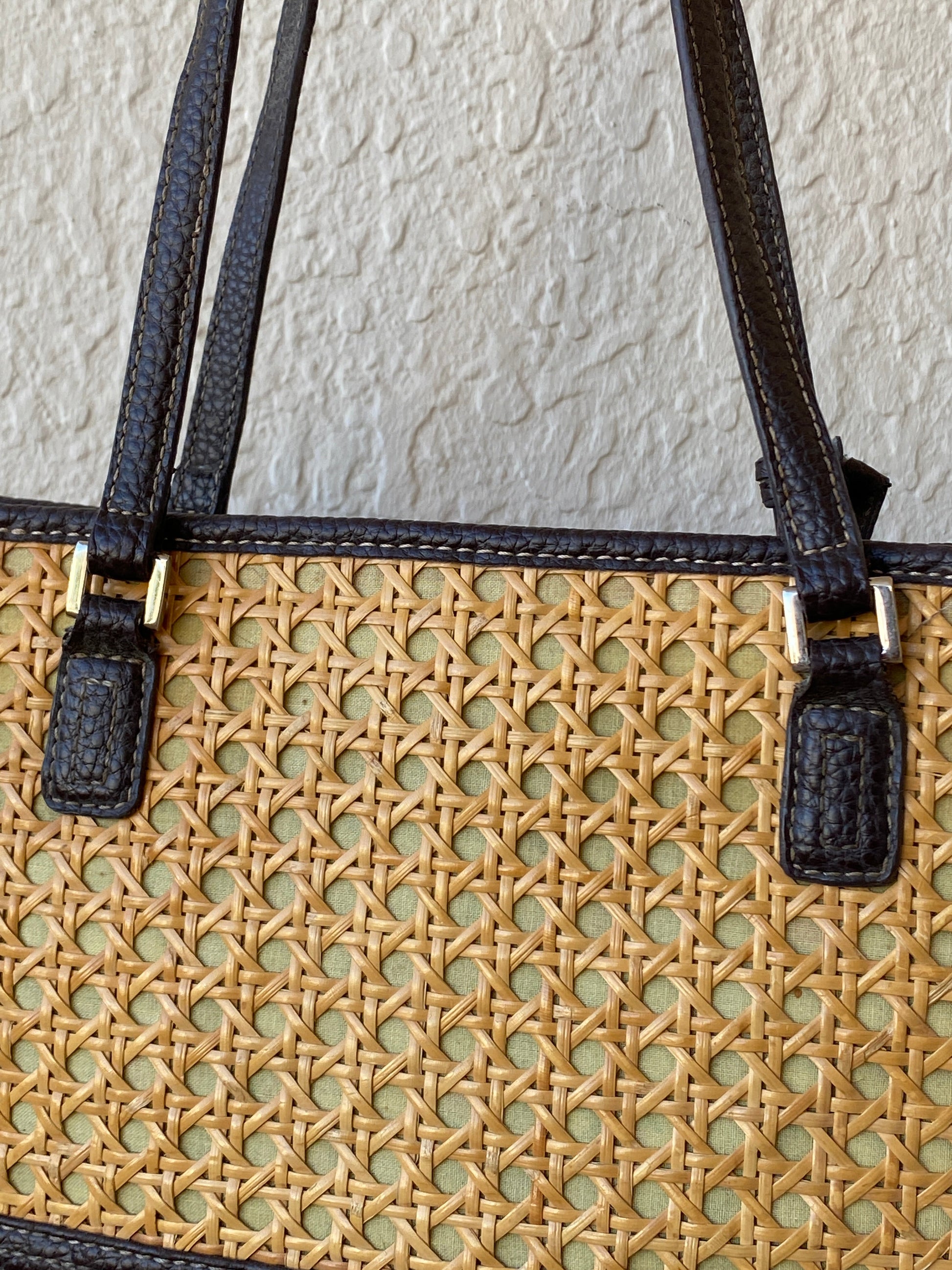 Liz Claiborne Woven Rattan Vegan Brown Leather Straw Shoulder Bag - Balagan Vintage Handbags 00s, 90s, bag, NEW IN, shoulder bag, Y2K