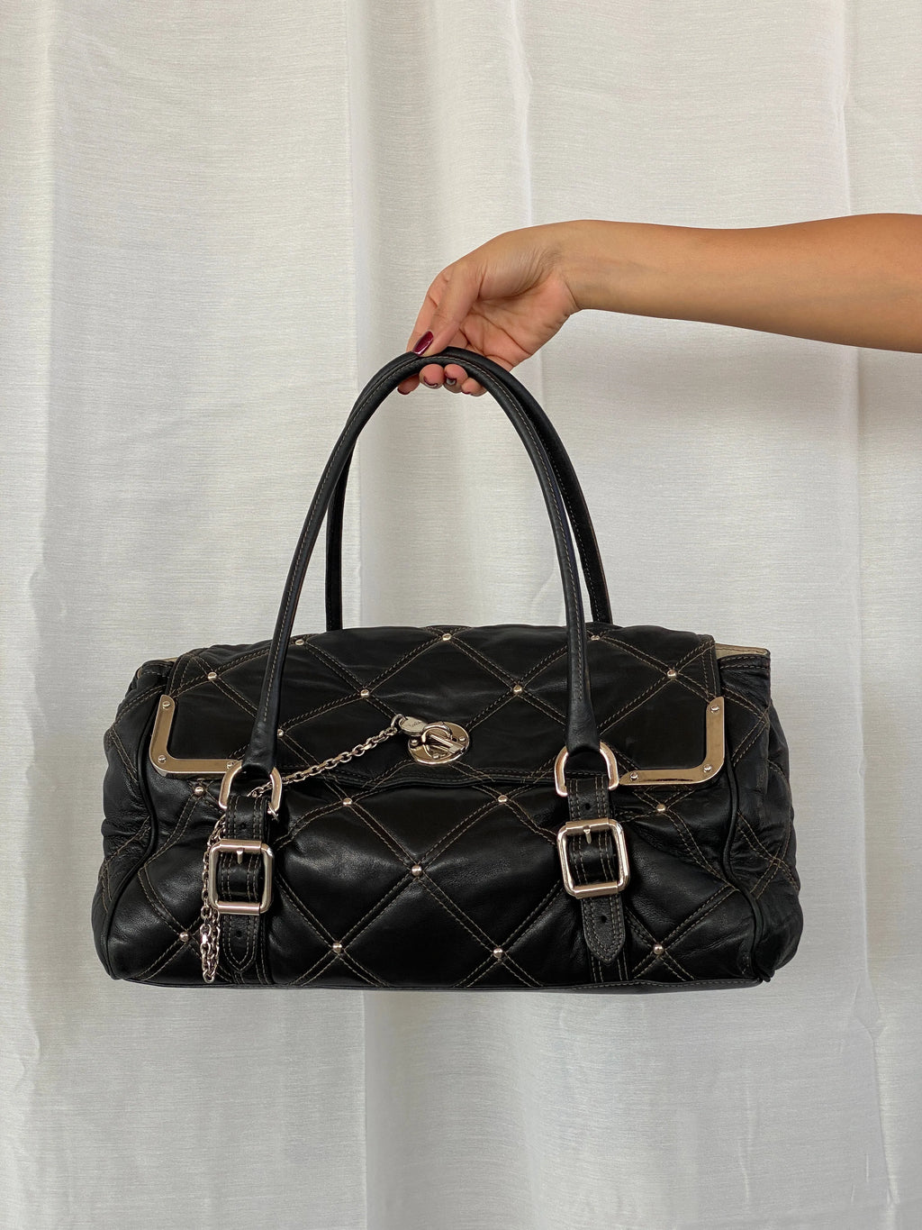 Luella Black Quilted Leather Bag with Keychain and Studs - Luxury ...