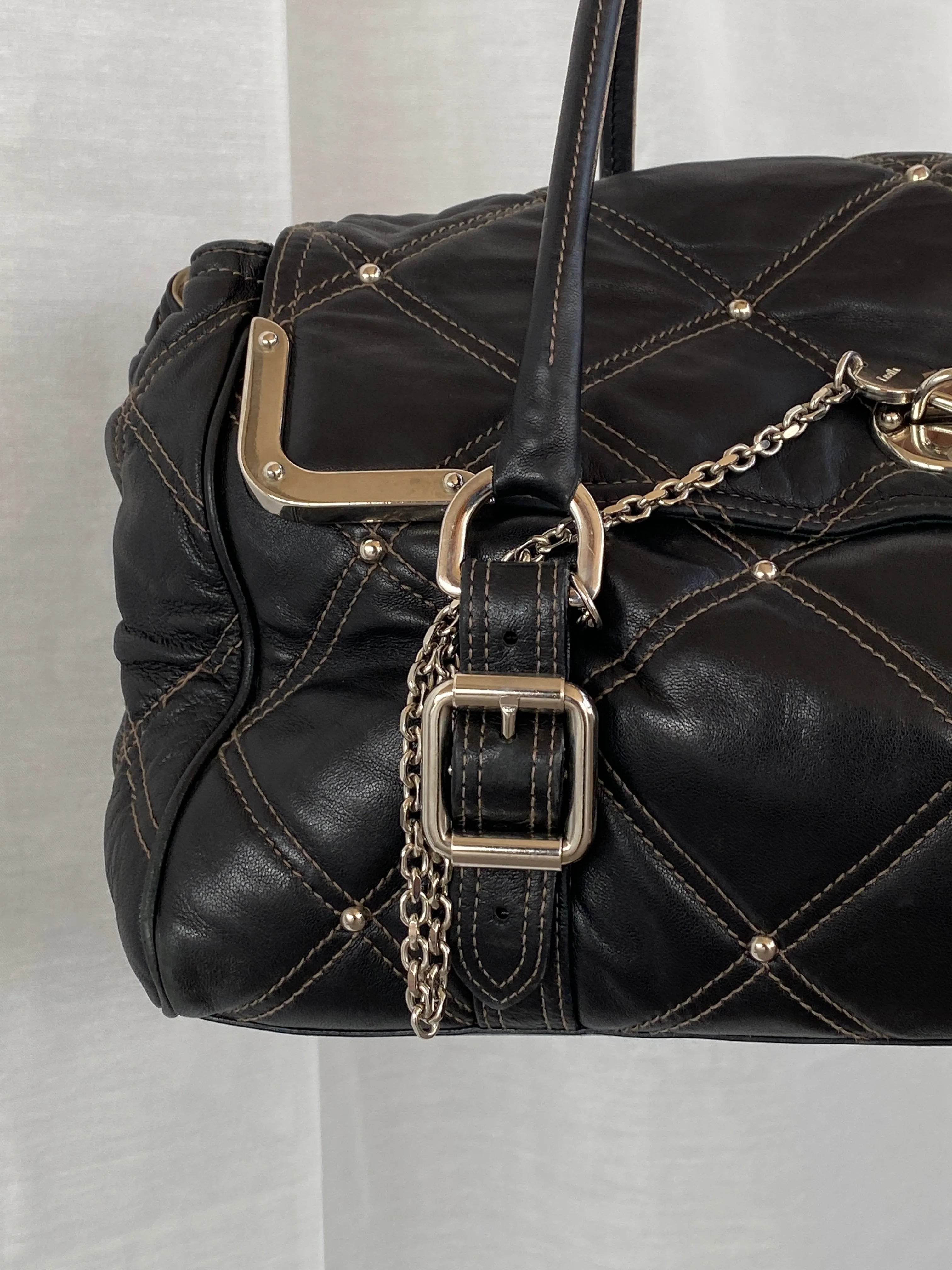 Luella Black Quilted Leather Bag with Keychain and Studs - Balagan Vintage Handbags 90s, consignment, Deals, Sadouf