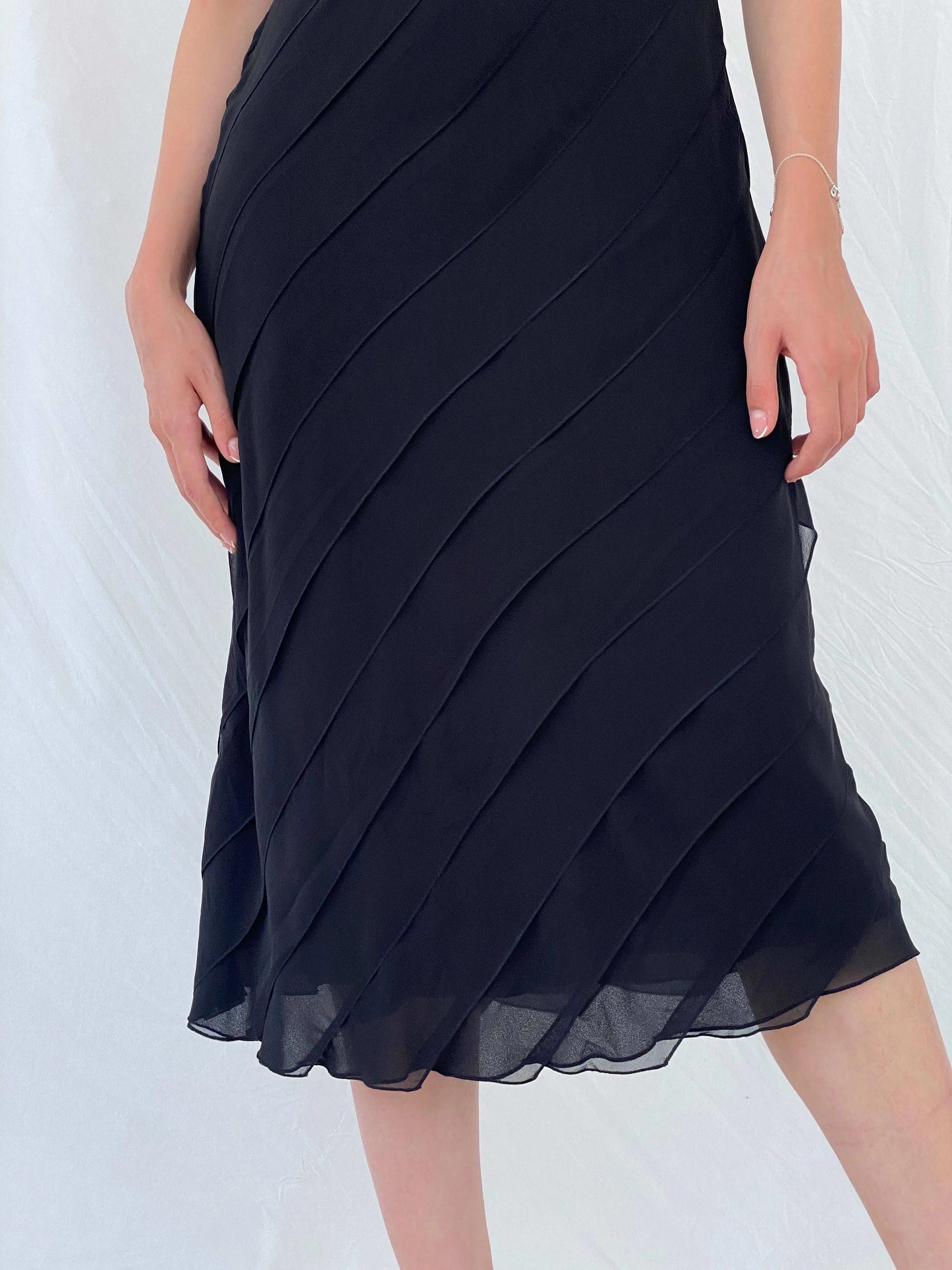Marks and Spencer Frill Detail Black Strappy Midi Dress - M - Balagan Vintage Midi Dress 00s, 90s, Deals, dress, midi dress, Mira, Wedding Guest