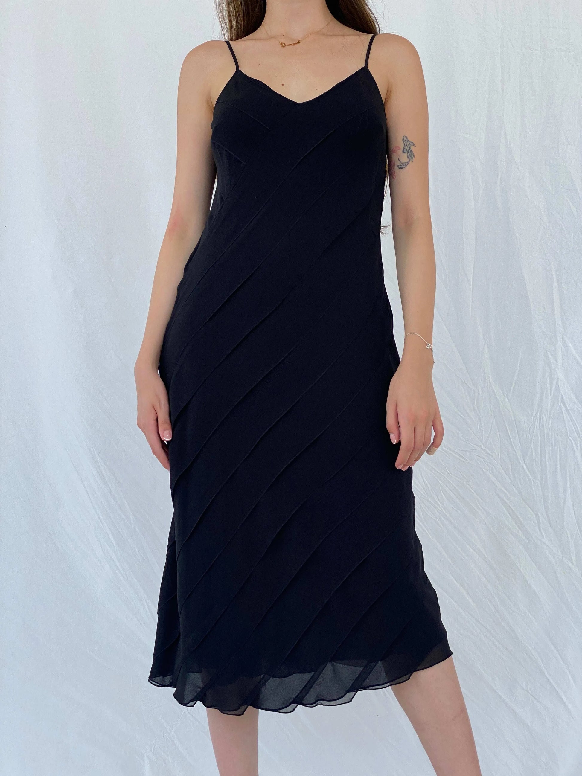 Marks and Spencer Frill Detail Black Strappy Midi Dress - M - Balagan Vintage Midi Dress 00s, 90s, Deals, dress, midi dress, Mira, Wedding Guest