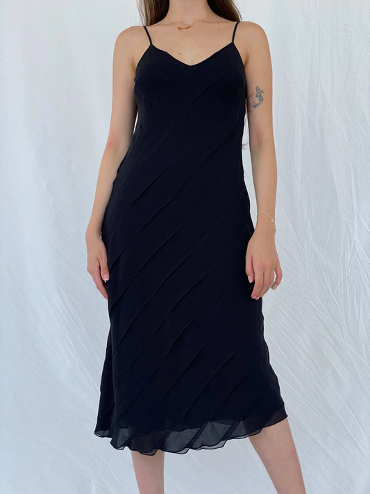 Marks and Spencer Frill Detail Black Strappy Midi Dress - M - Balagan Vintage Midi Dress 00s, 90s, Deals, dress, midi dress, Mira, Wedding Guest
