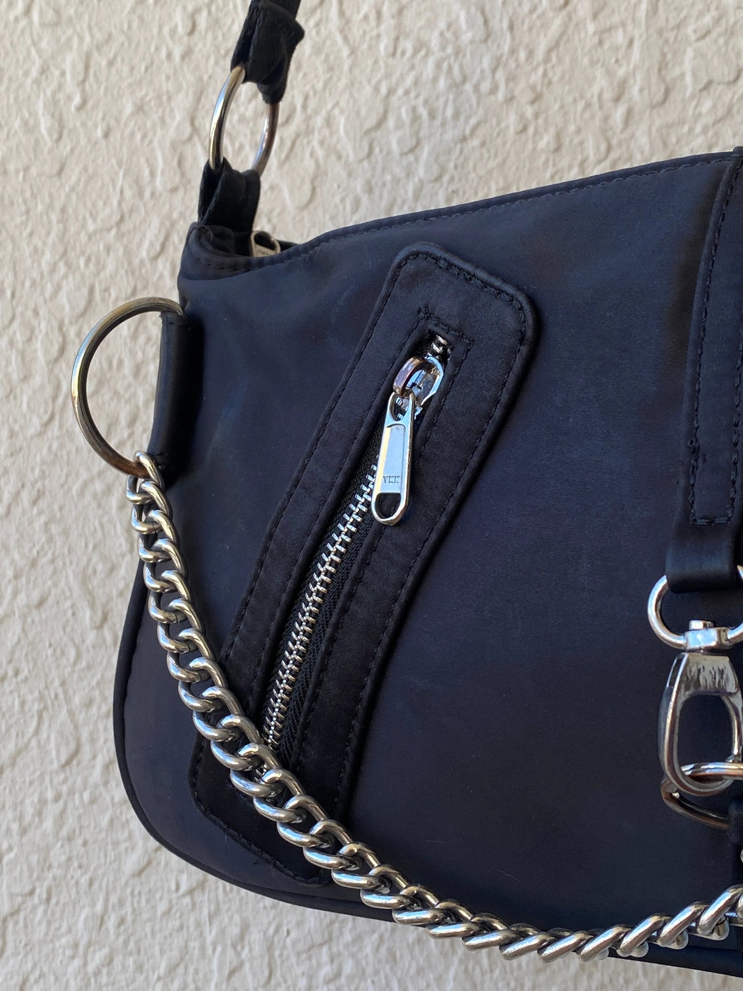 Mavi Black Nylon Goth Chains Shoulder Bag - Balagan Vintage Shoulder Bag 00s, bag, embellished bag, handbag, shoulder bag