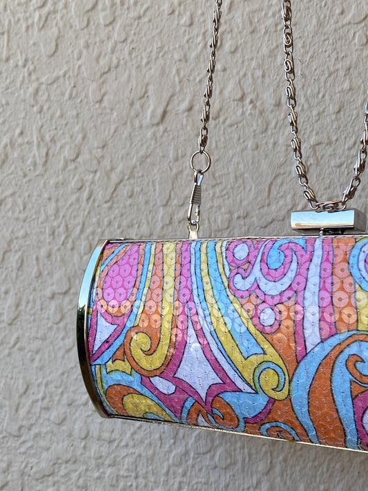 Multicolor Sequined Groovy Silver Hardware Party Clutch - Balagan Vintage Clutch 00s, 90s, bag, multicolored, NEW IN, shoulder bag, summer, Y2K