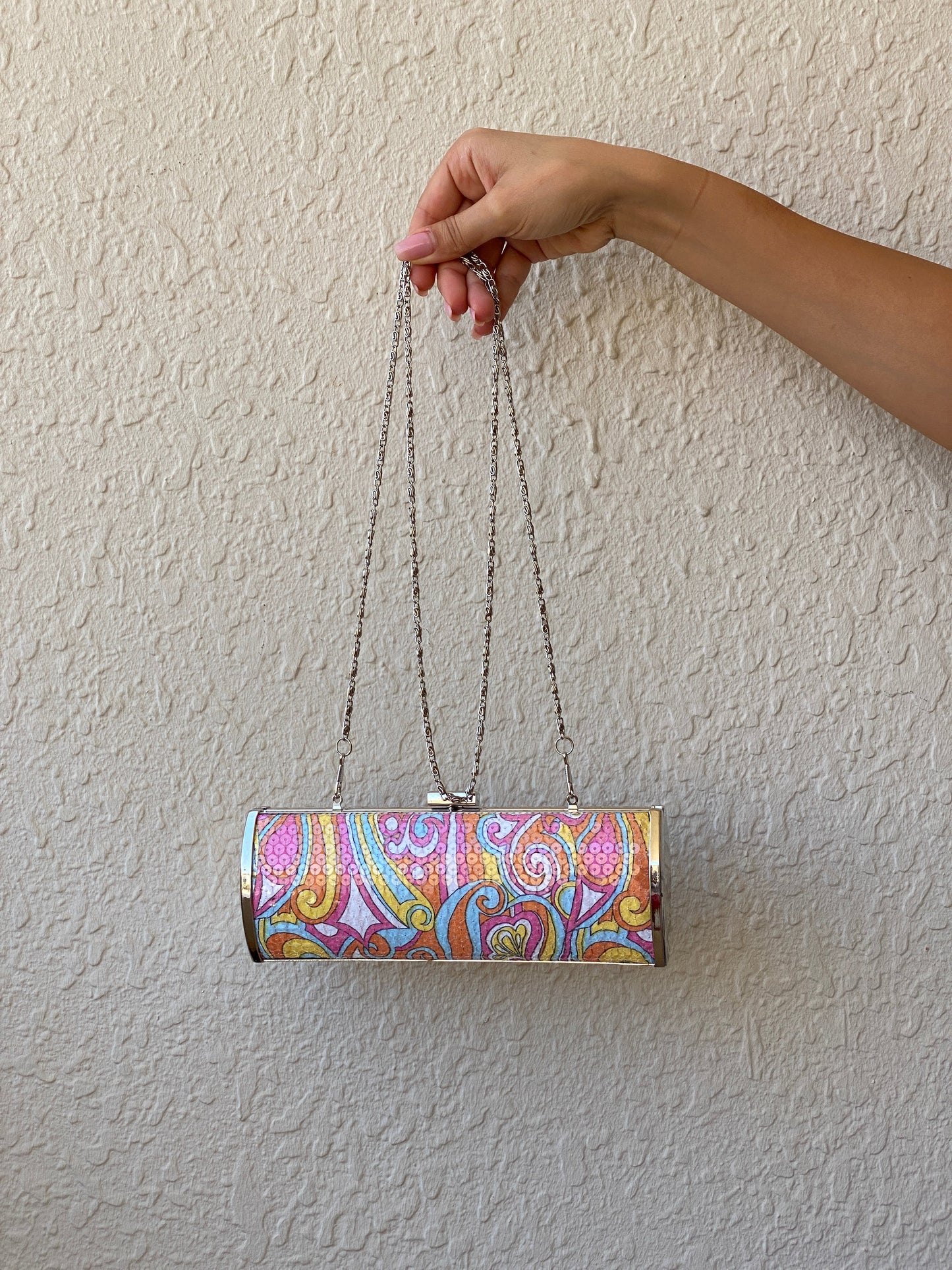 Multicolor Sequined Groovy Silver Hardware Party Clutch - Balagan Vintage Clutch 00s, 90s, bag, multicolored, NEW IN, shoulder bag, summer, Y2K