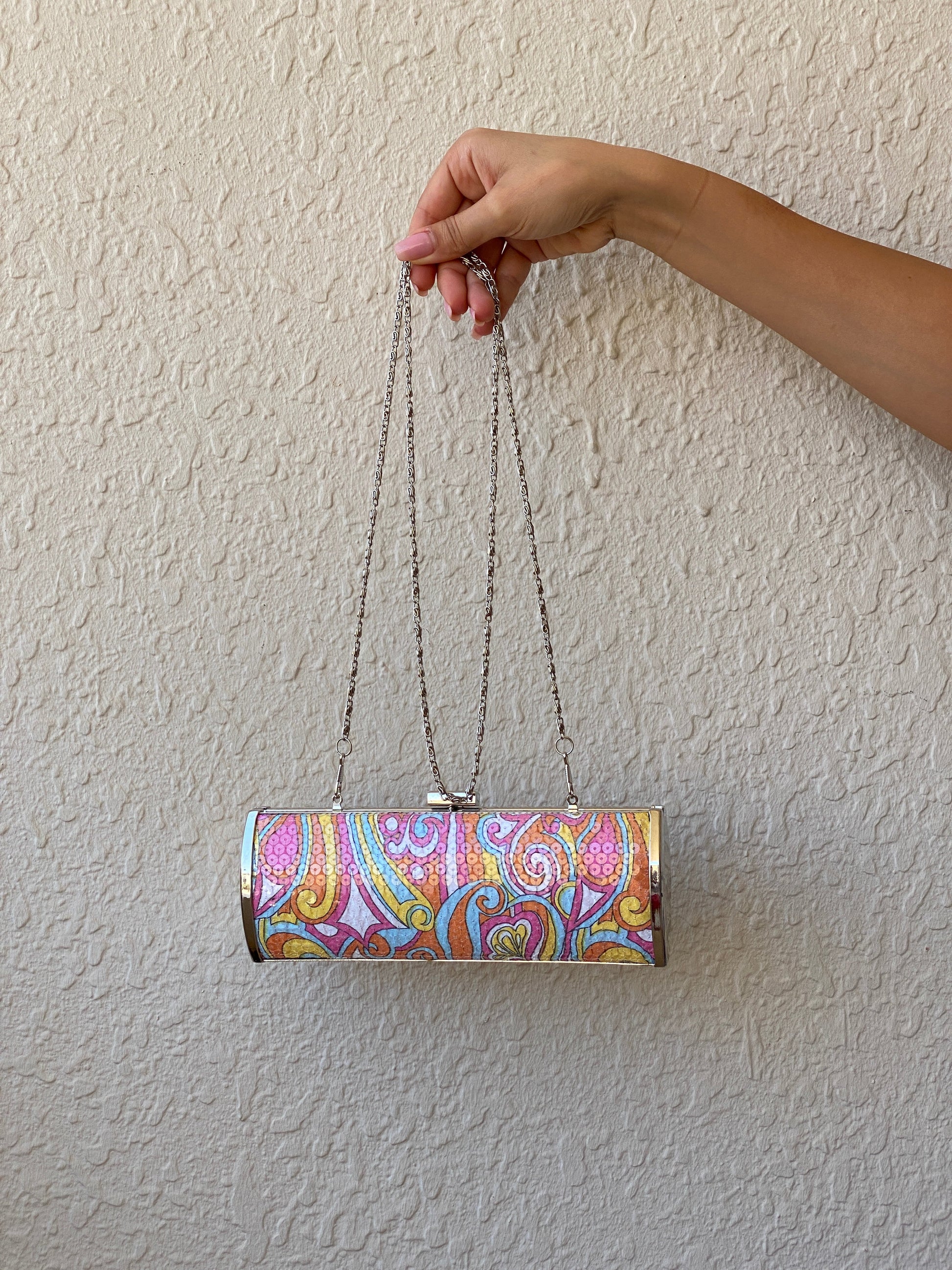 Multicolor Sequined Groovy Silver Hardware Party Clutch - Balagan Vintage Clutch 00s, 90s, bag, multicolored, NEW IN, shoulder bag, summer, Y2K