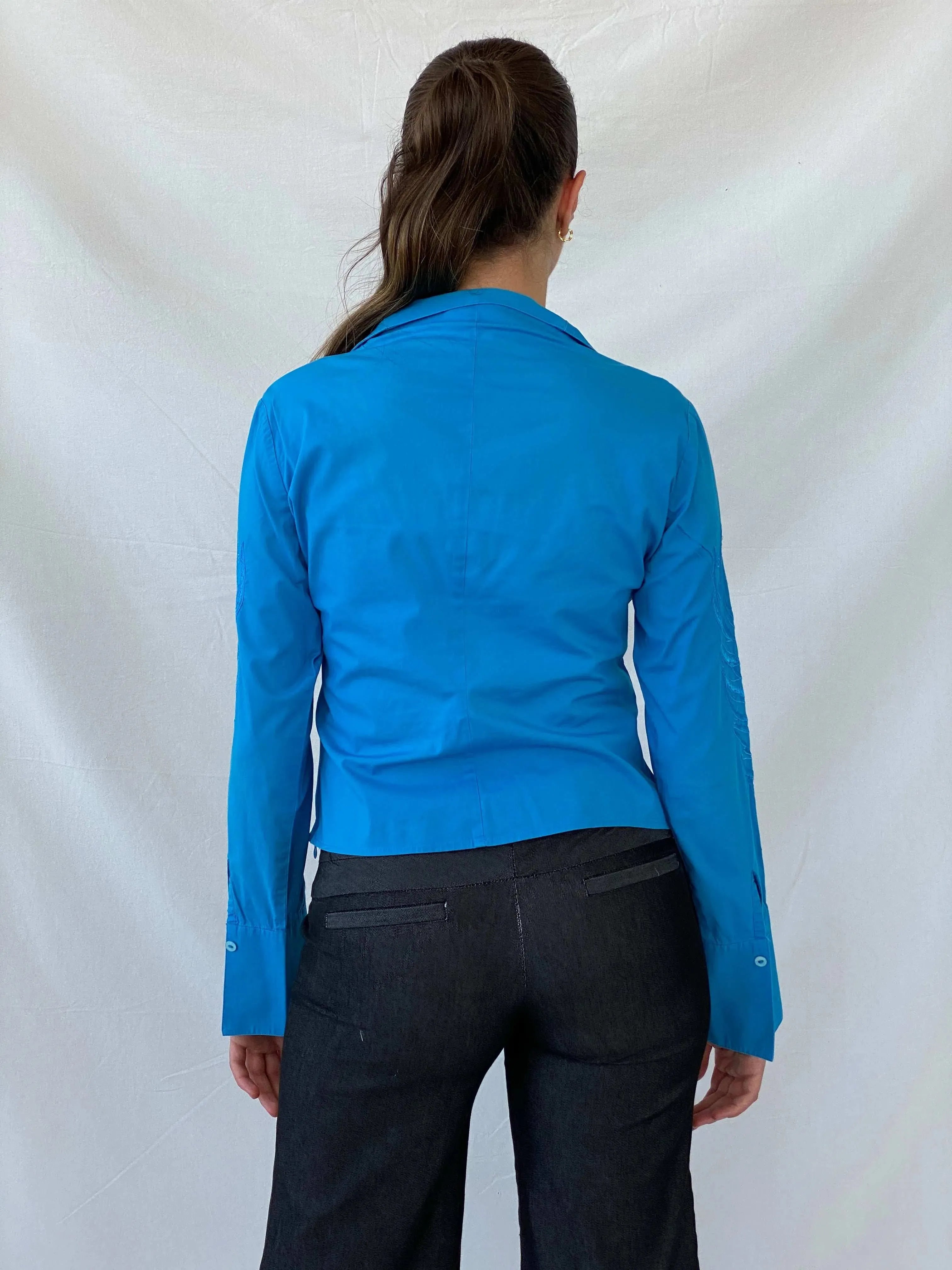 NARACAMICIE Blue Embroidered Women’s Long Sleeve Shirt - S - Balagan Vintage Full Sleeve Shirt 00s, Deals, floral embroidery, full sleeve shirt, Mira, winter, women shirt, women top