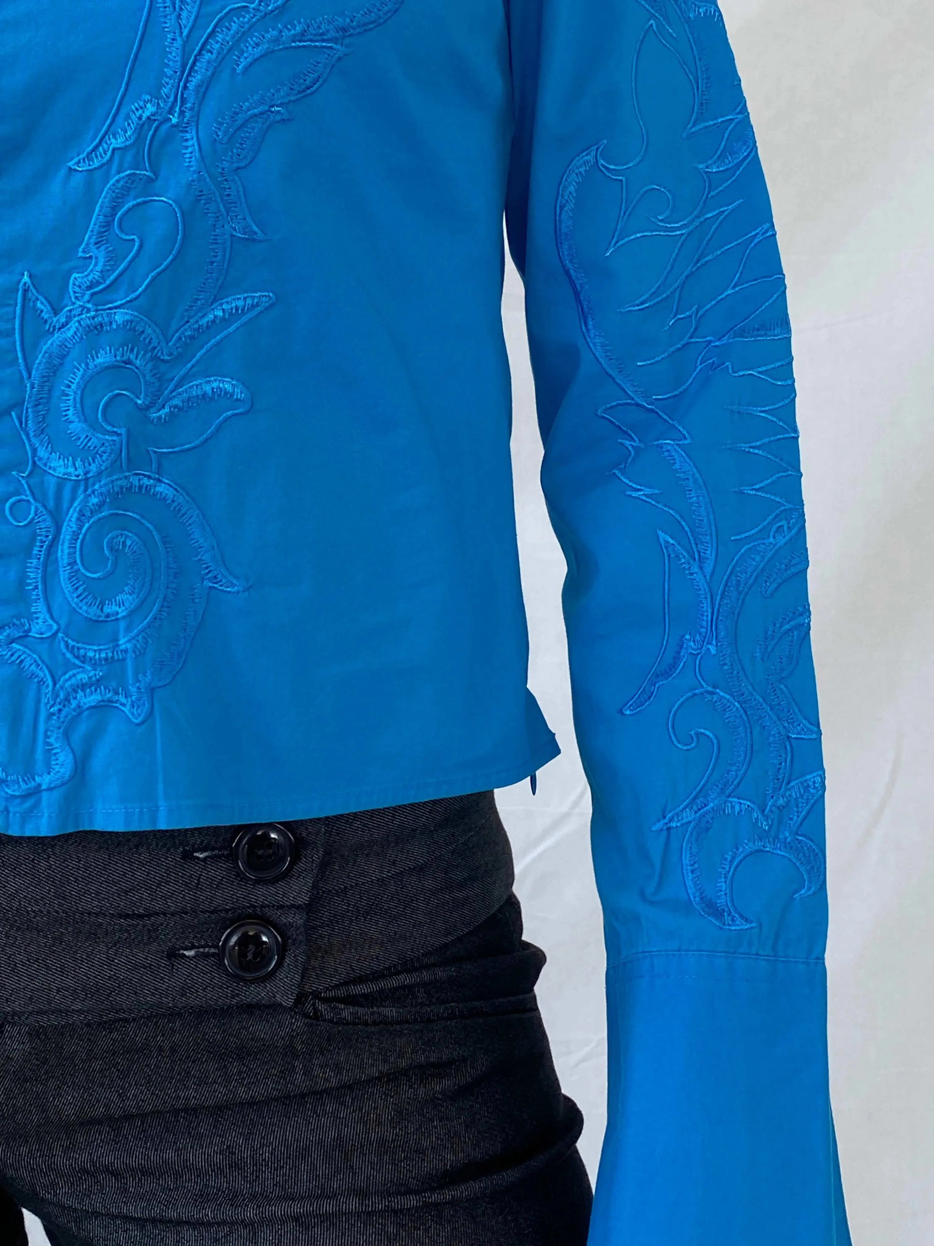 NARACAMICIE Blue Embroidered Women’s Long Sleeve Shirt - S - Balagan Vintage Full Sleeve Shirt 00s, floral embroidery, full sleeve shirt, Mira, winter, women shirt, women top