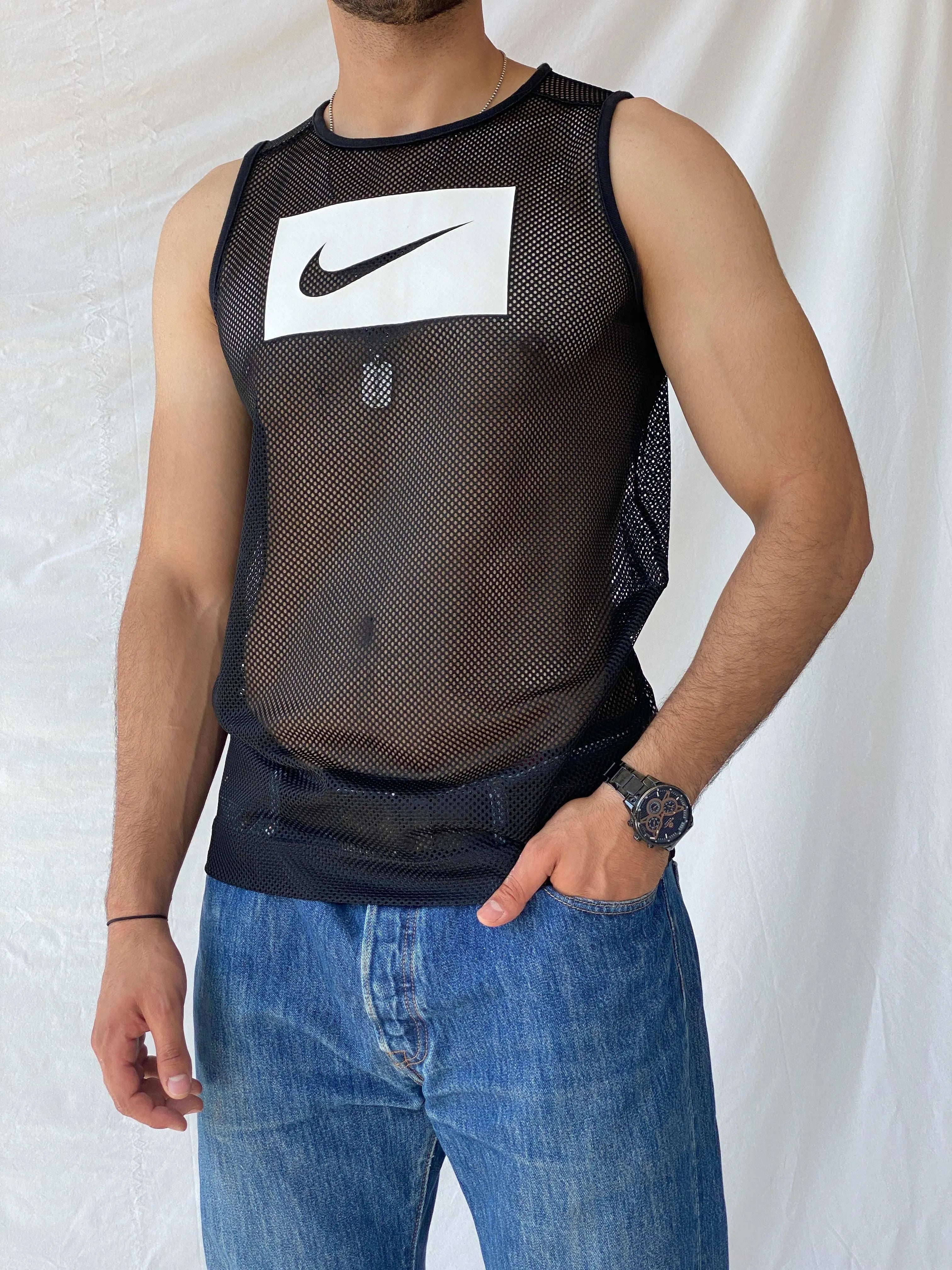 Nike Mesh Activewear Black Tank Top - S - Balagan Vintage Sleeveless Top 90s, men top, mesh, Ramez, sleeveless top
