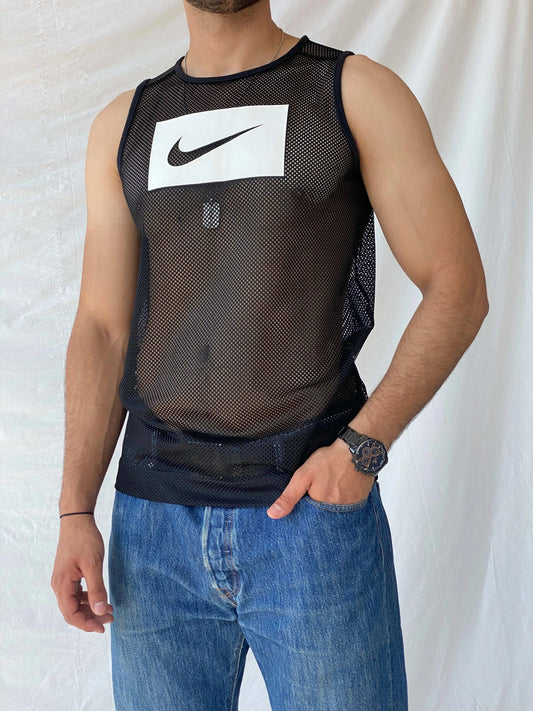 Nike Mesh Activewear Black Tank Top - S - Balagan Vintage Sleeveless Top 90s, men top, mesh, Ramez, sleeveless top