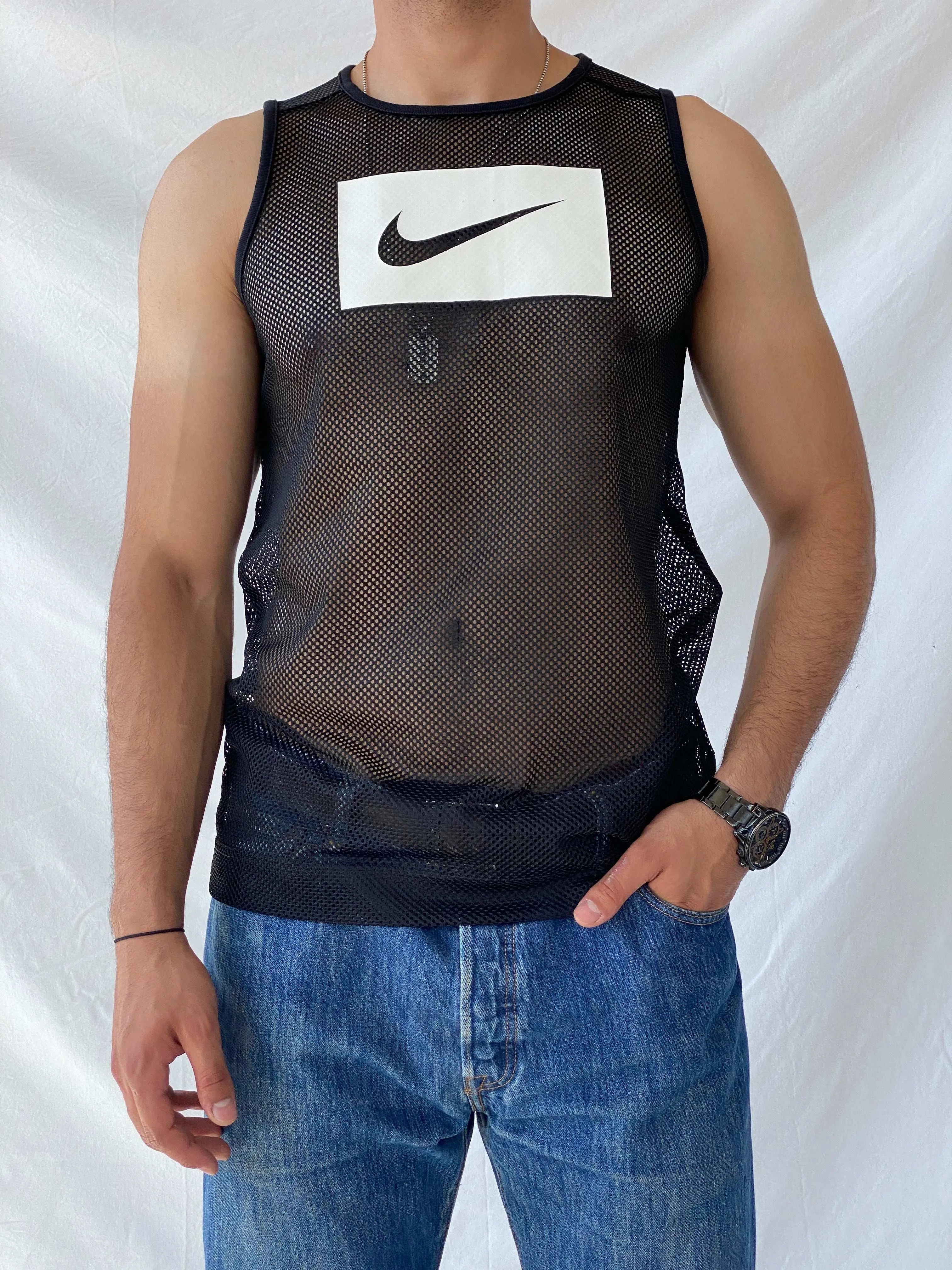 Nike Mesh Activewear Black Tank Top - S - Balagan Vintage Sleeveless Top 90s, men top, mesh, Ramez, sleeveless top
