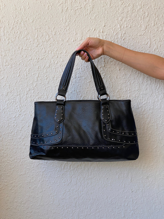 Nine West Faux Leather Studded Black Satchel Purse Women’s Shoulder Bag - Balagan Vintage Handbags 00s, 90s, bag, NEW IN, shoulder bag, Y2K