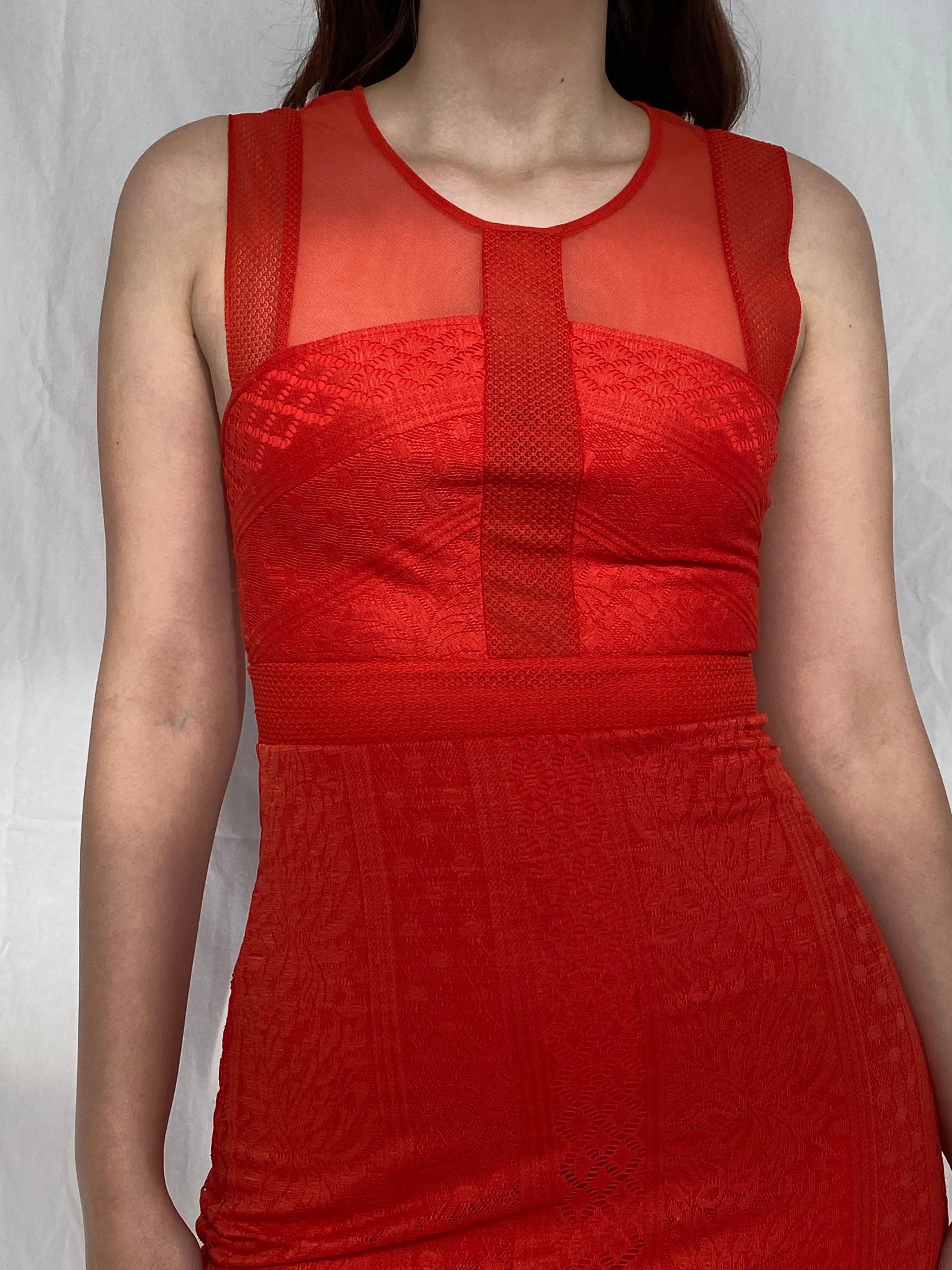 NWT BCBG MAXAZRIA Poppy Red Lace Tiered Midi Dress - XS - Balagan Vintage Midi Dress Ayah, consignment, dress, Janan, Wedding Guest