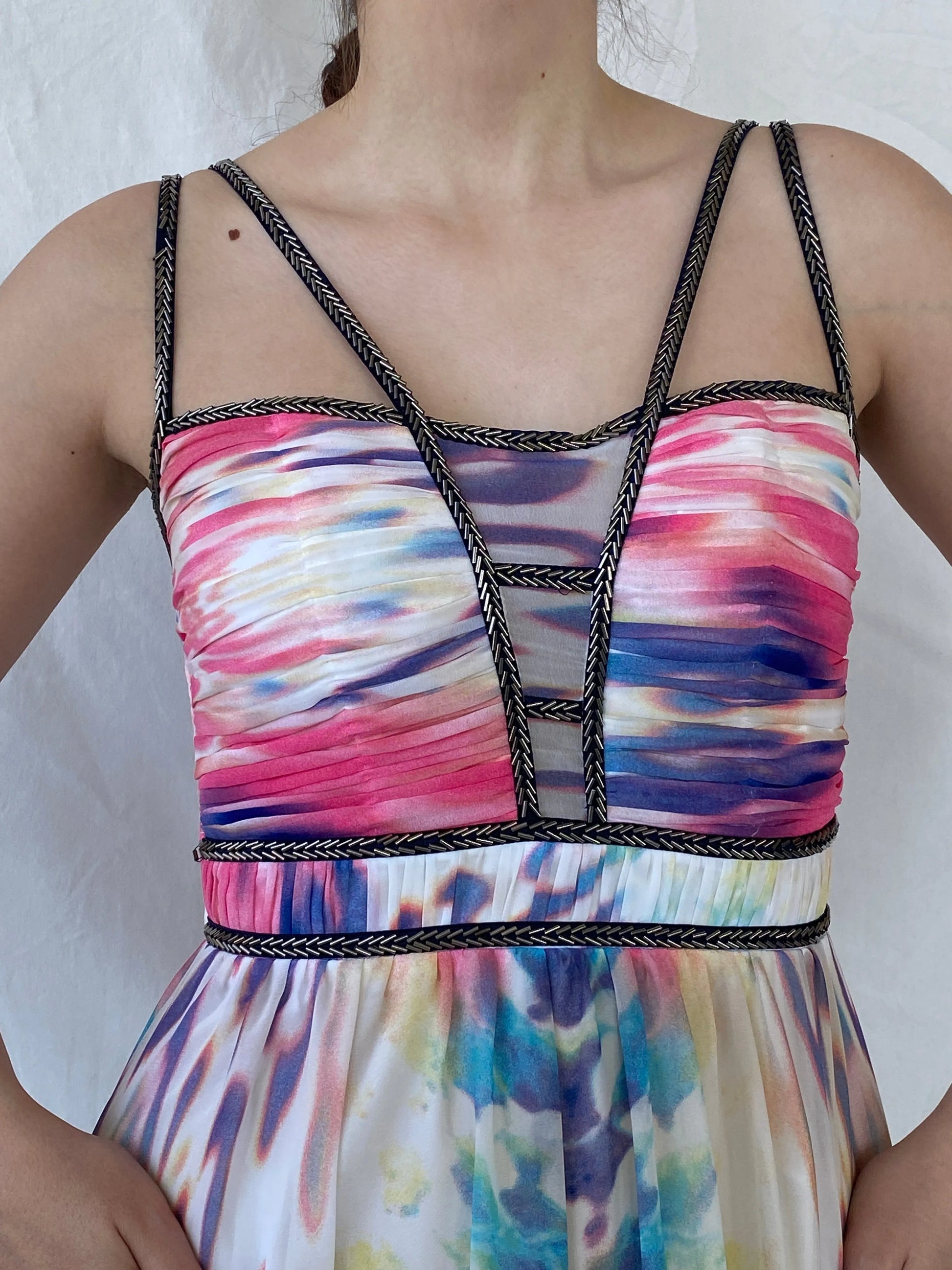 NWT Little Mistress London Maxi Beaded Water Color Dress - M - Balagan Vintage Maxi Dress Ayah, consignment, dress, maxi dress, Sadouf, Wedding Guest, winter